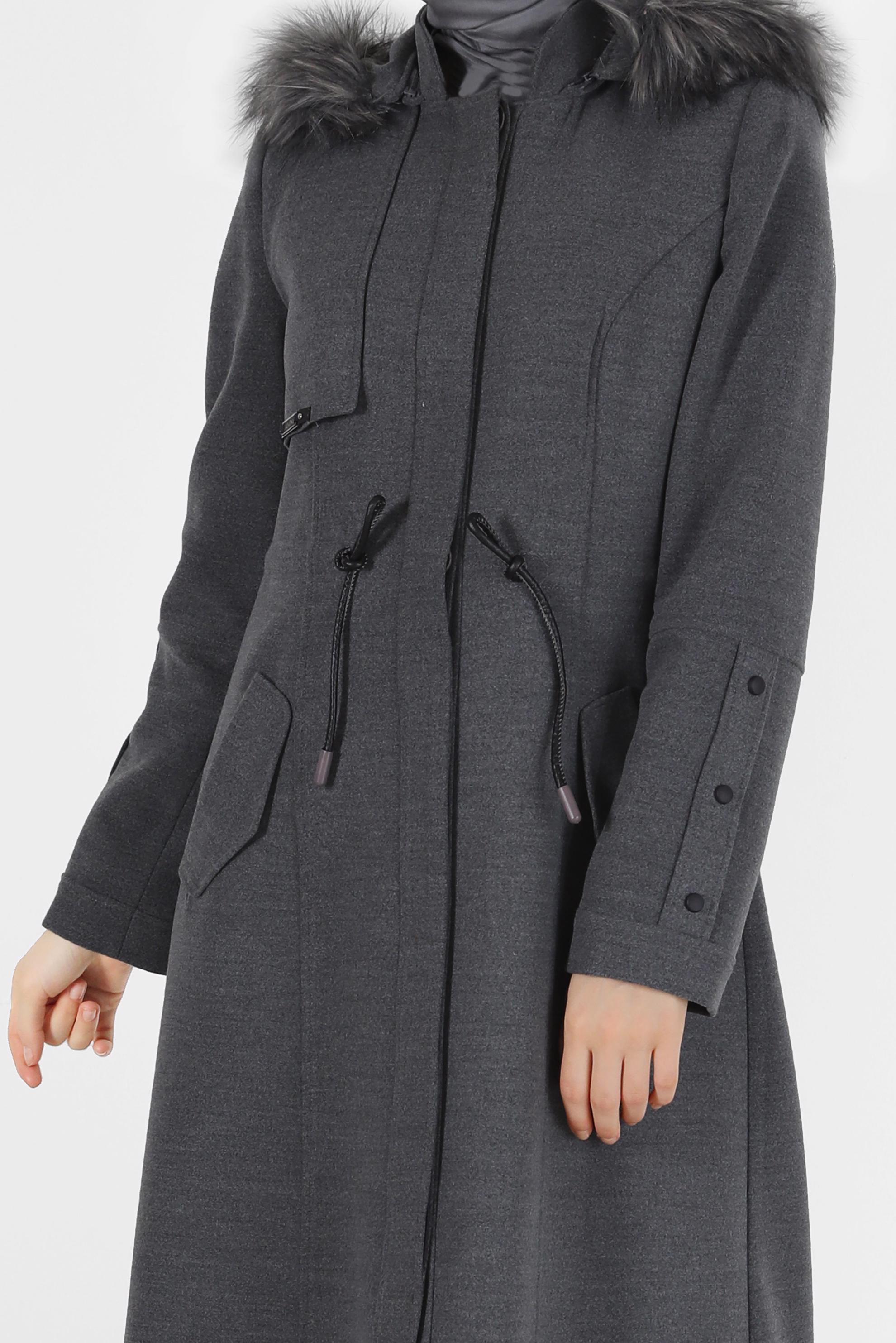 Vêtements hijab GRIS MANTEAU À CAPUCHE EN FOURRURE À CAPUCHE 90212