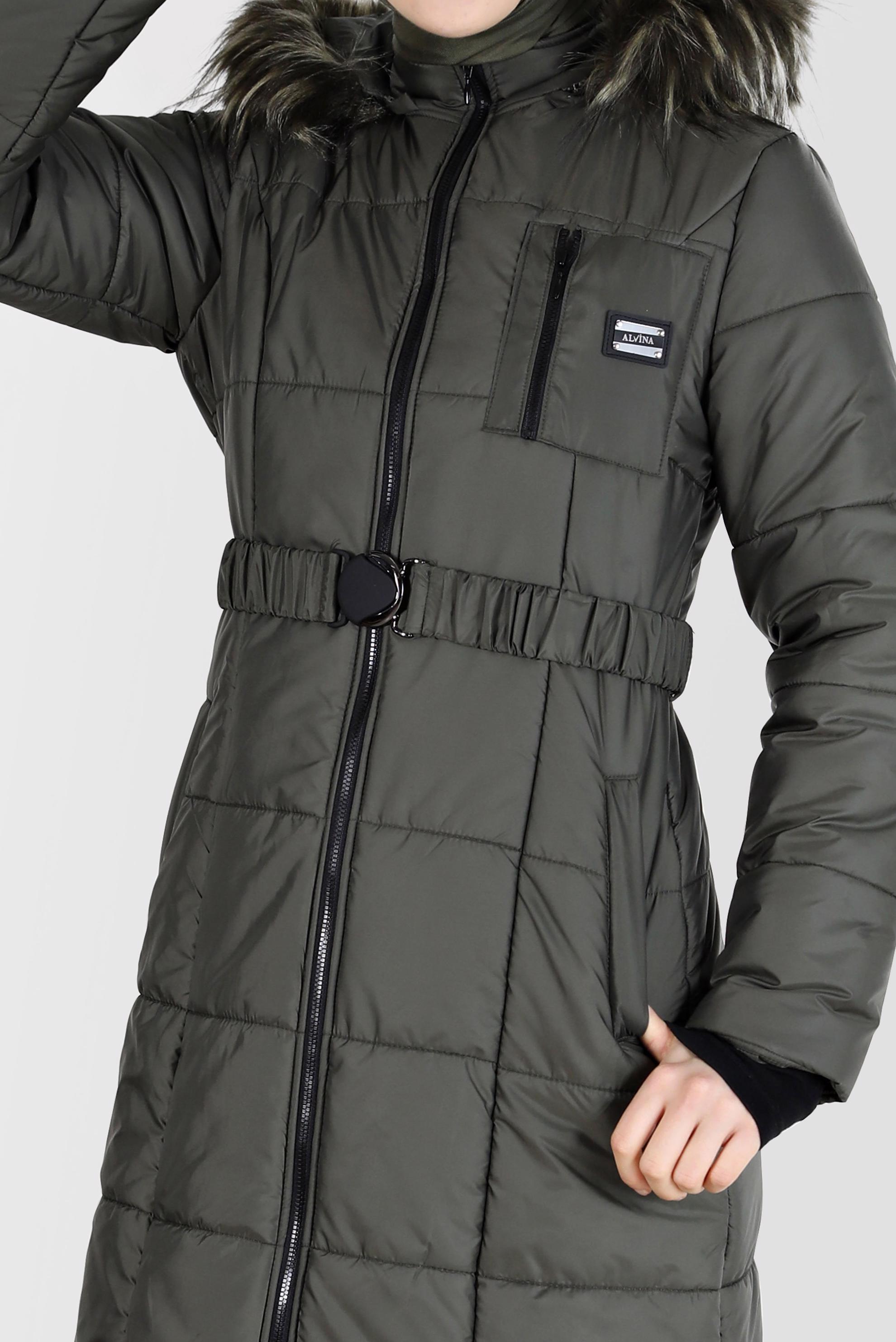 Vêtements hijab KAKI MANTEAU À CAPUCHE EN FOURRURE À DÉTAILS PRESSION 90213