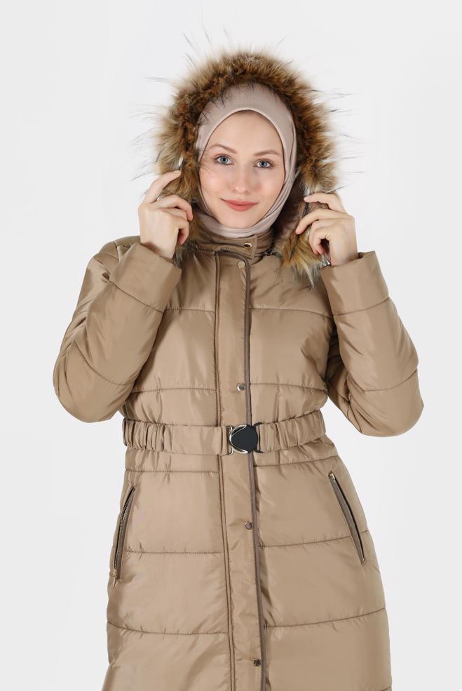 Vêtements hijab  MANTEAU À CAPUCHE AVEC CEINTURE À CAPUCHE 90223 - ALVİNA