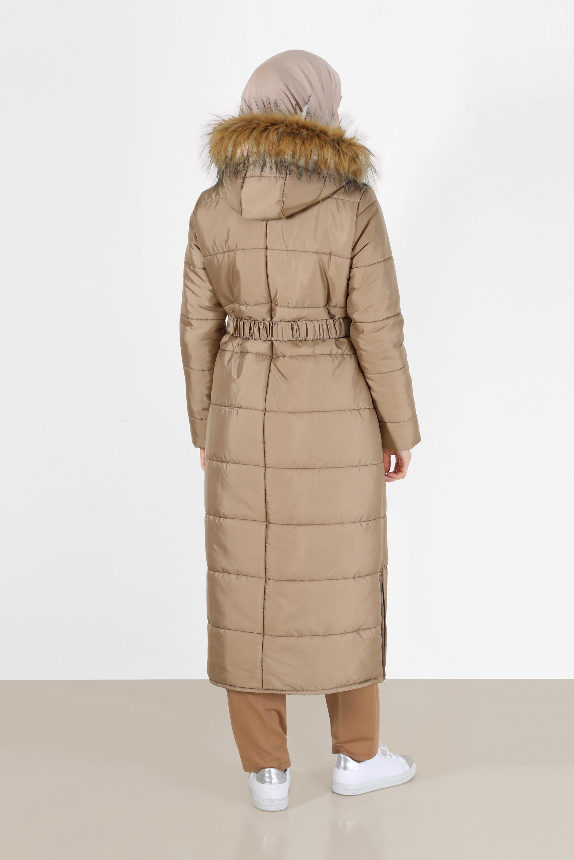 Vêtements hijab BRUN MANTEAU À CAPUCHE AVEC CEINTURE À CAPUCHE 90223