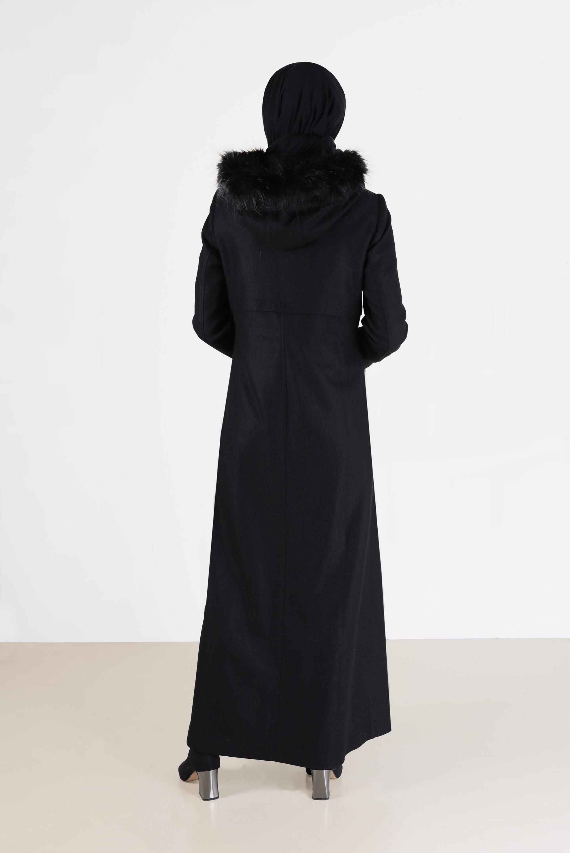 Hijab clothing BLACK GATHERED WAIST HOODED COAT 90230 