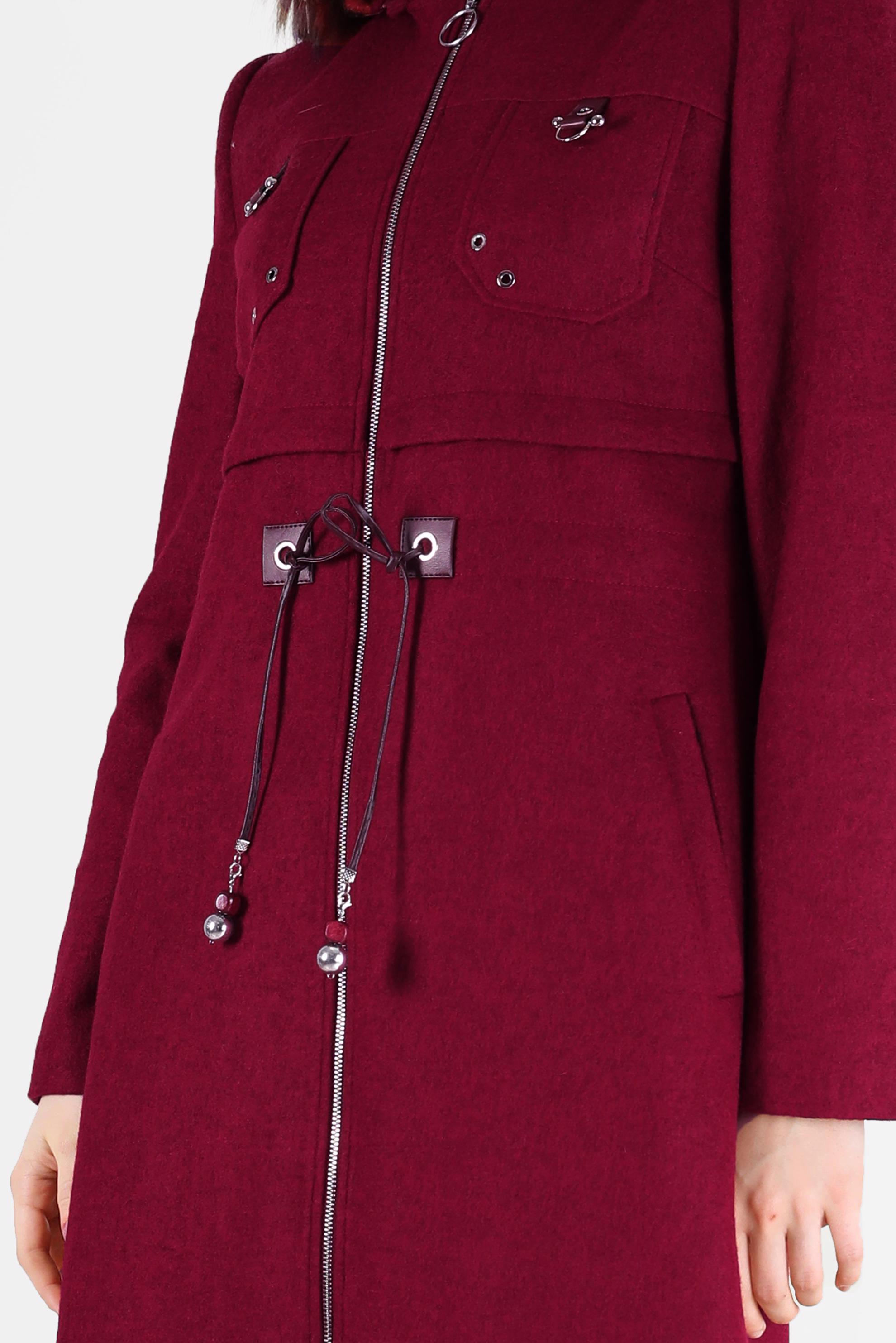 Hijab clothing CLARET RED GATHERED WAIST HOODED COAT 90230 