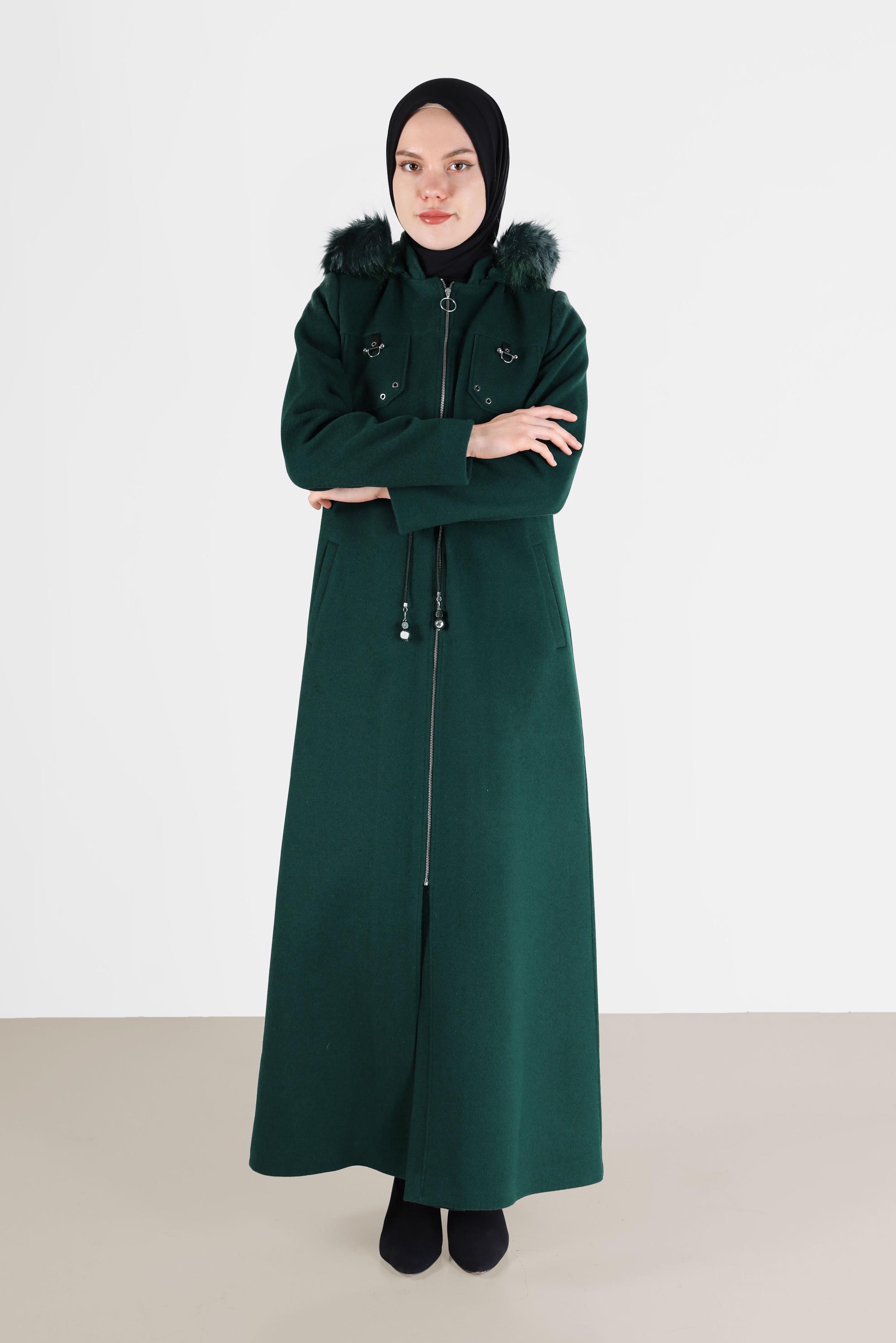 Vêtements hijab VERT MANTEAU À CAPUCHE TAILLE FRONCÉE 90230
