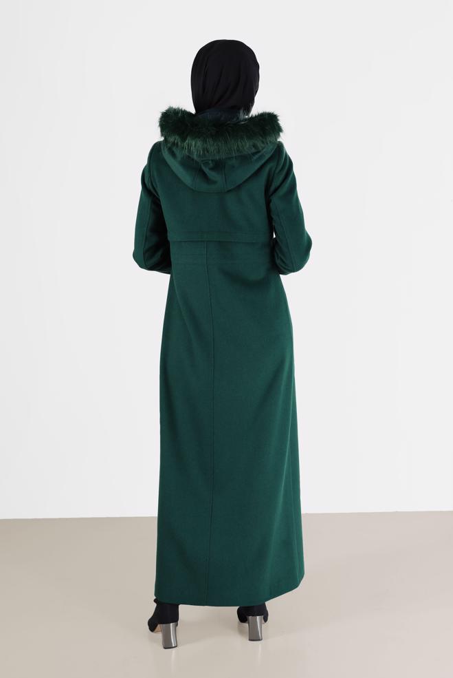 Hijab clothing GREEN SMOCKED WAIST HOODED COAT 90230  - ALVİNA