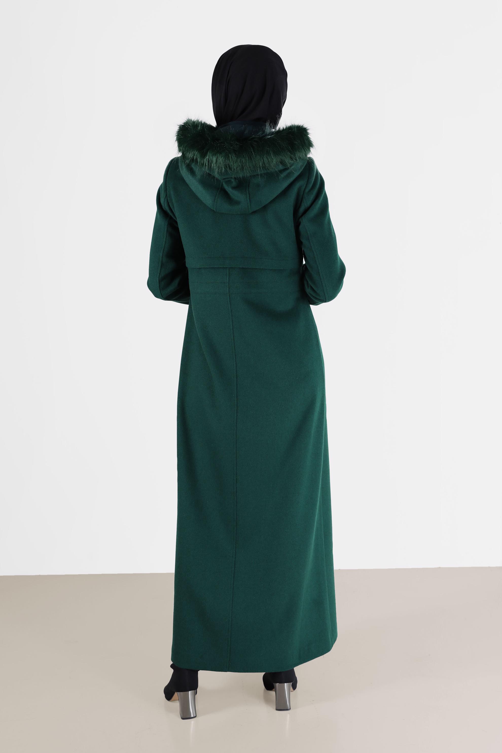 Vêtements hijab VERT MANTEAU À CAPUCHE TAILLE FRONCÉE 90230