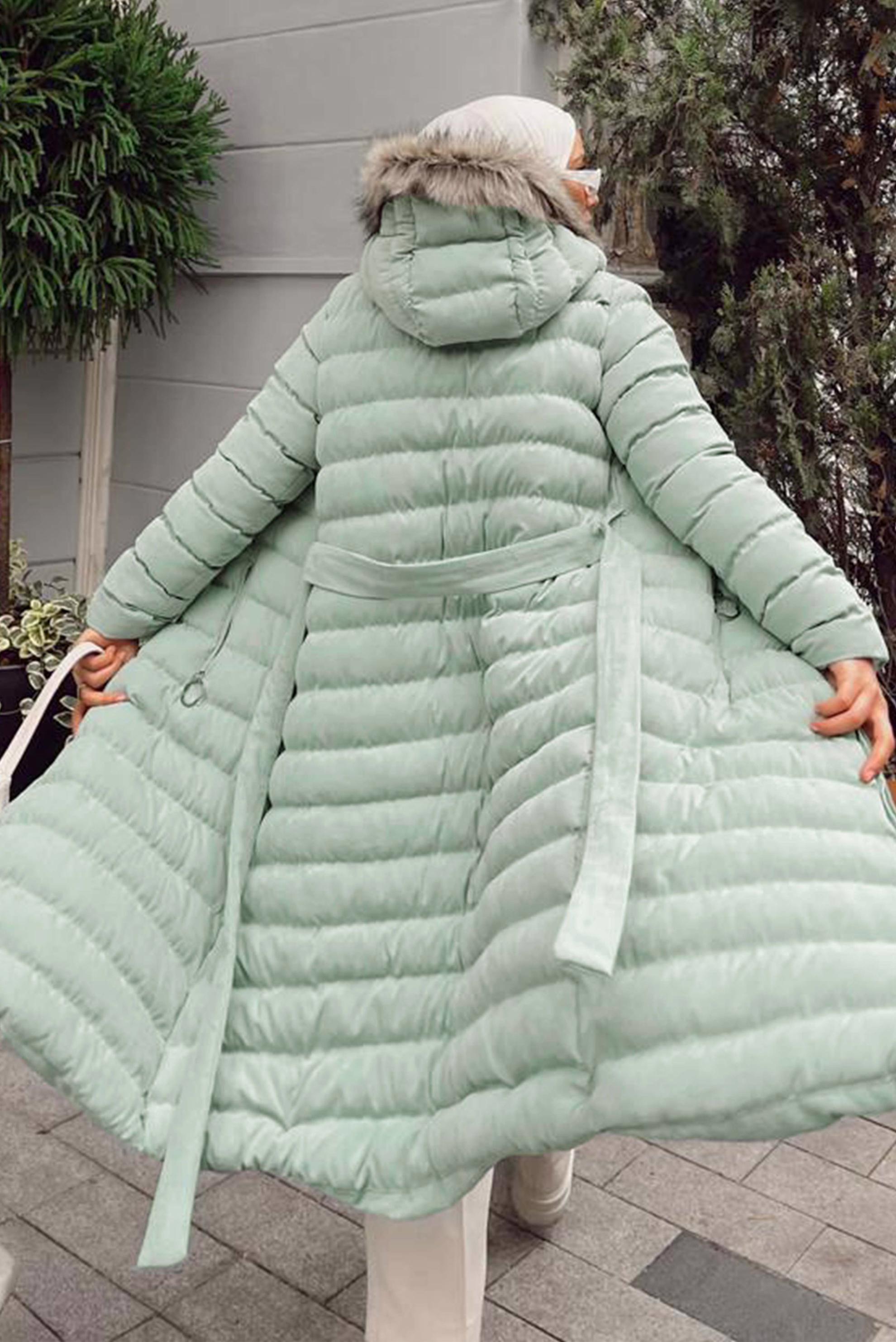 Vêtements hijab VERT MANTEAU DOUDOUNE À CAPUCHE EN FOURRURE 90287