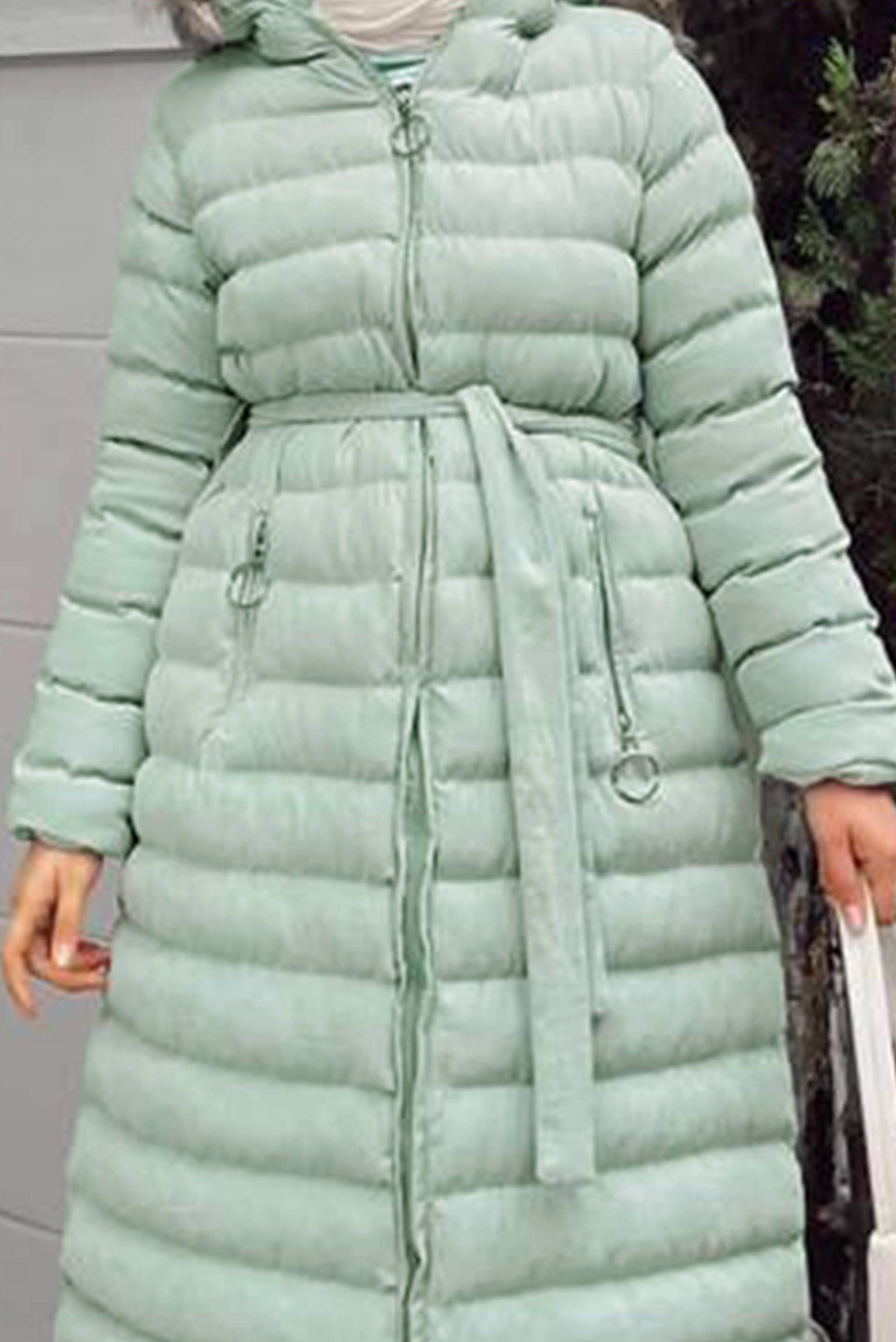 Vêtements hijab VERT MANTEAU DOUDOUNE À CAPUCHE EN FOURRURE 90287