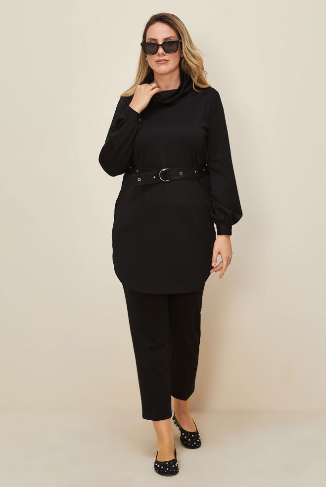Hijab clothing BLACK BELTED PANTSUIT 42450 - ALVİNA