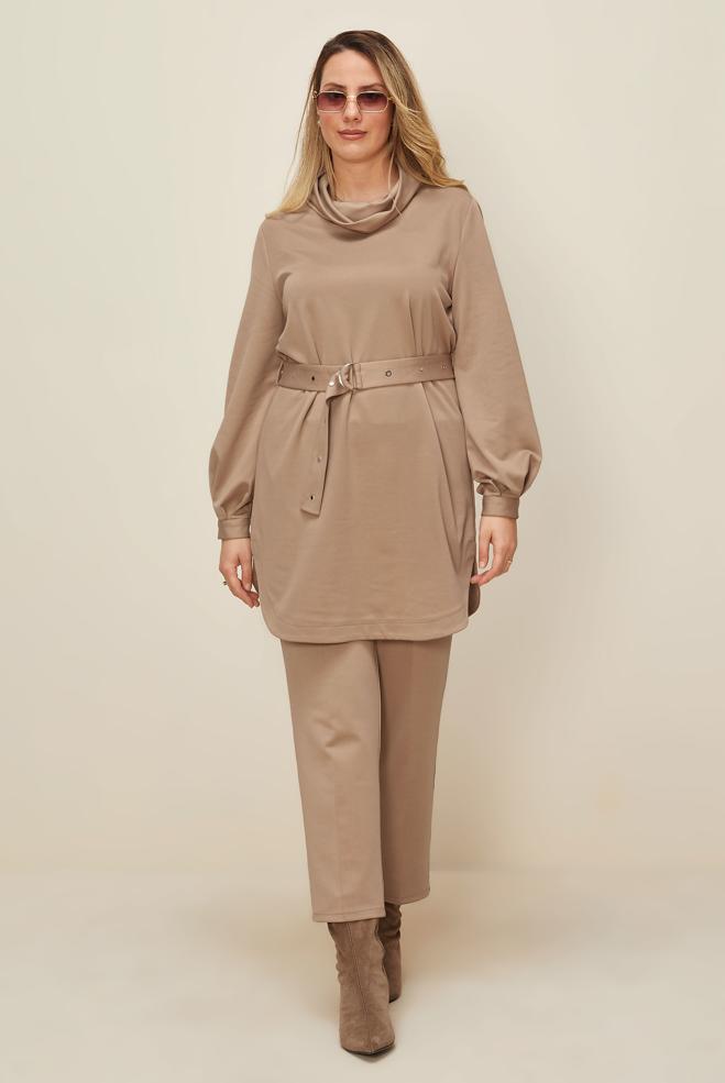 Hijab clothing BEIGE BELTED PANTSUIT 42450 - ALVİNA