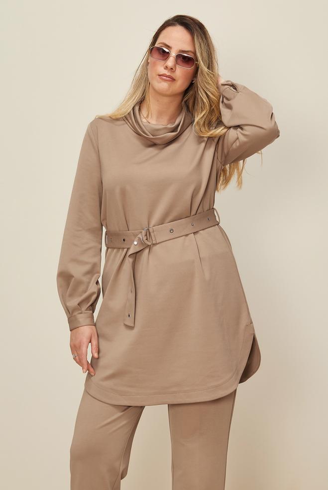 Hijab clothing BEIGE BELTED PANTSUIT 42450 - ALVİNA