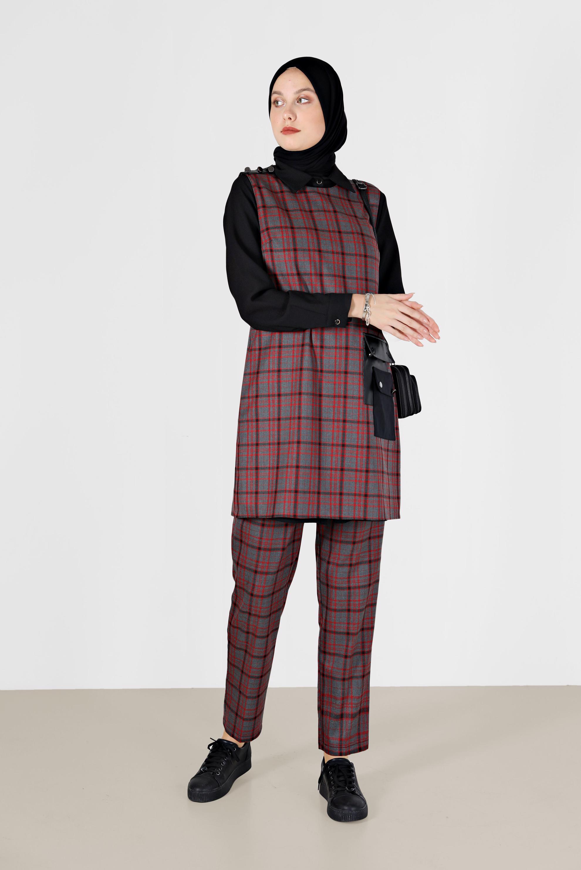 Tesettür giyim SİYAH EKOSE PANTOLON 70262 