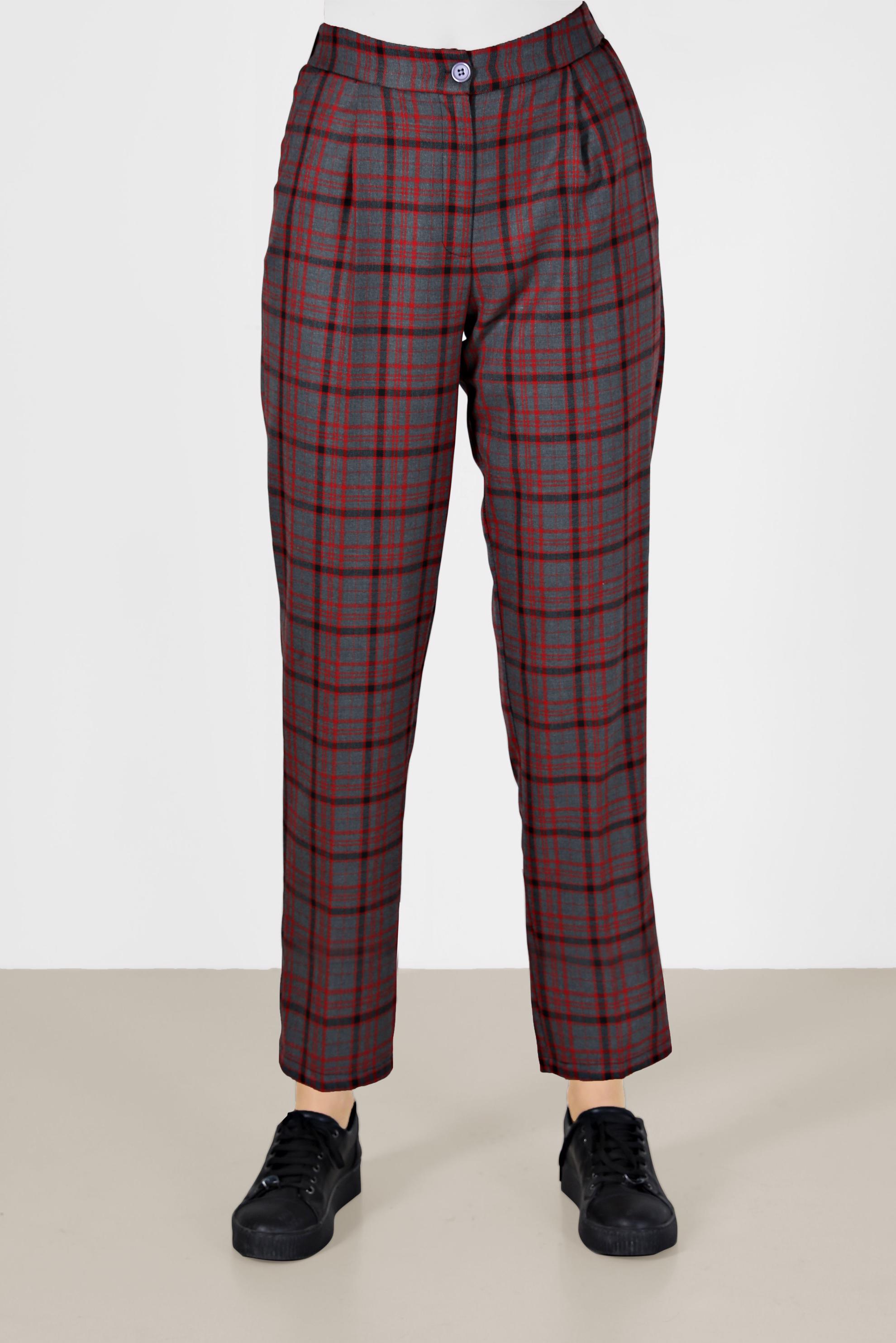 Tesettür giyim SİYAH EKOSE PANTOLON 70262 