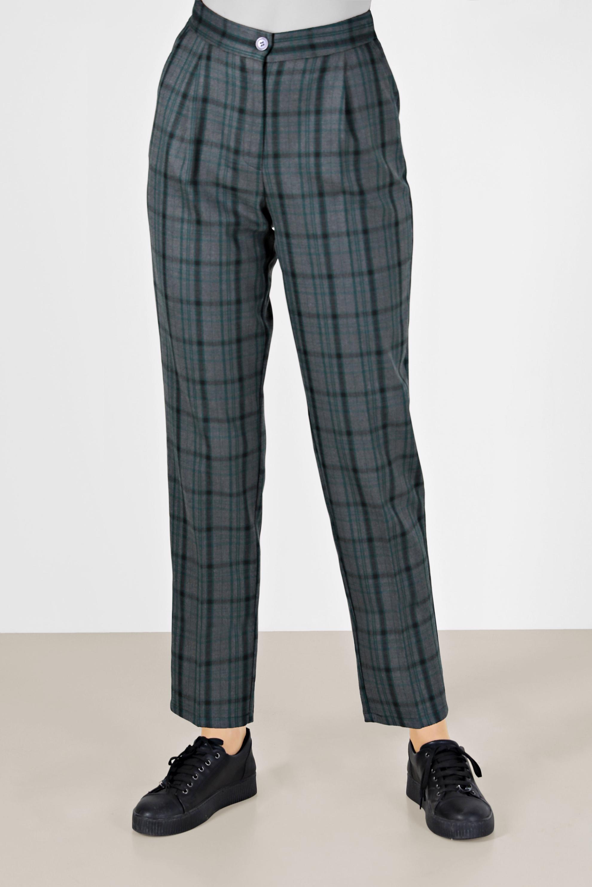 Tesettür giyim SİYAH EKOSE PANTOLON 70262 