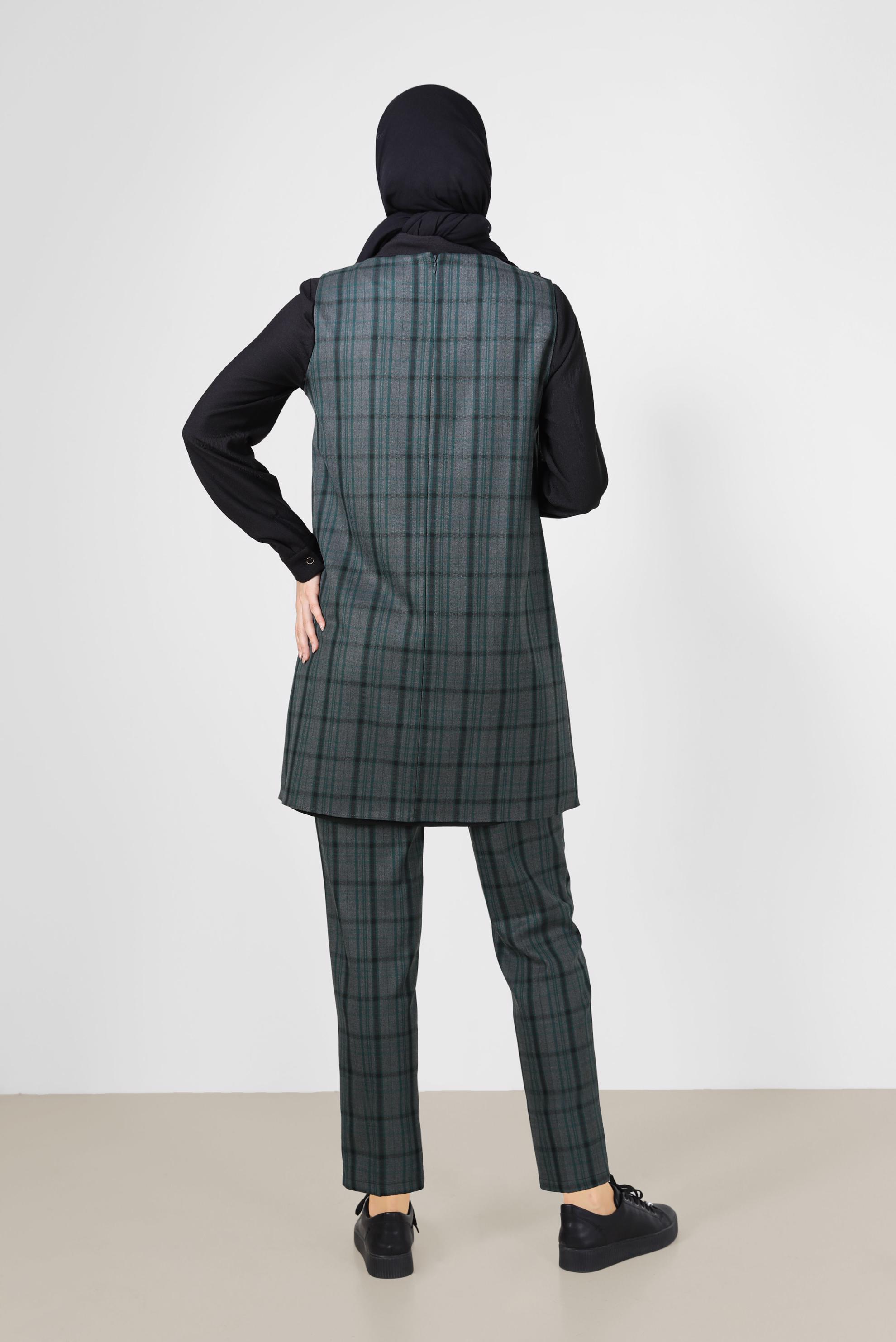 Tesettür giyim SİYAH EKOSE PANTOLON 70262 