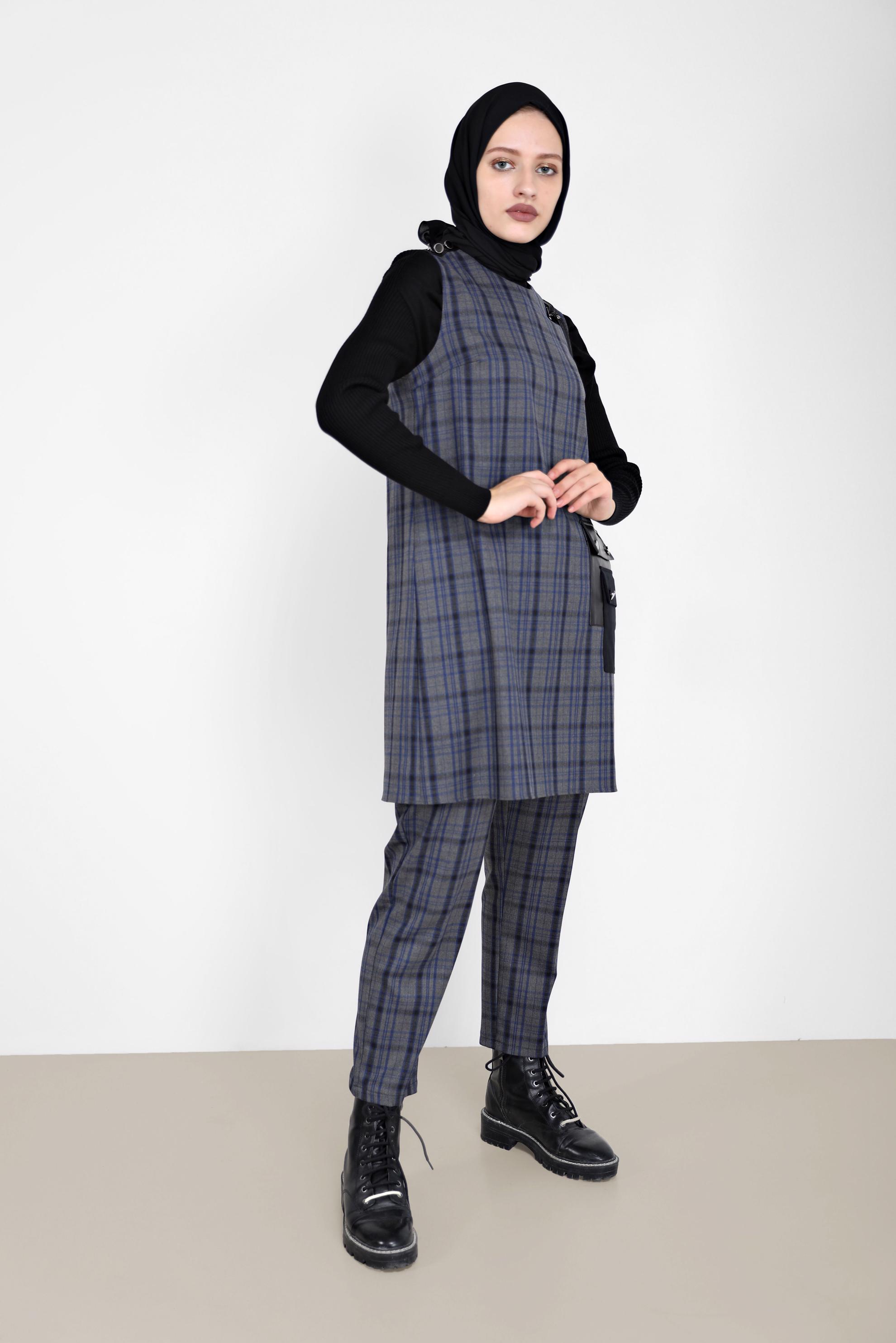 Tesettür giyim GRİ EKOSE PANTOLON 70262 