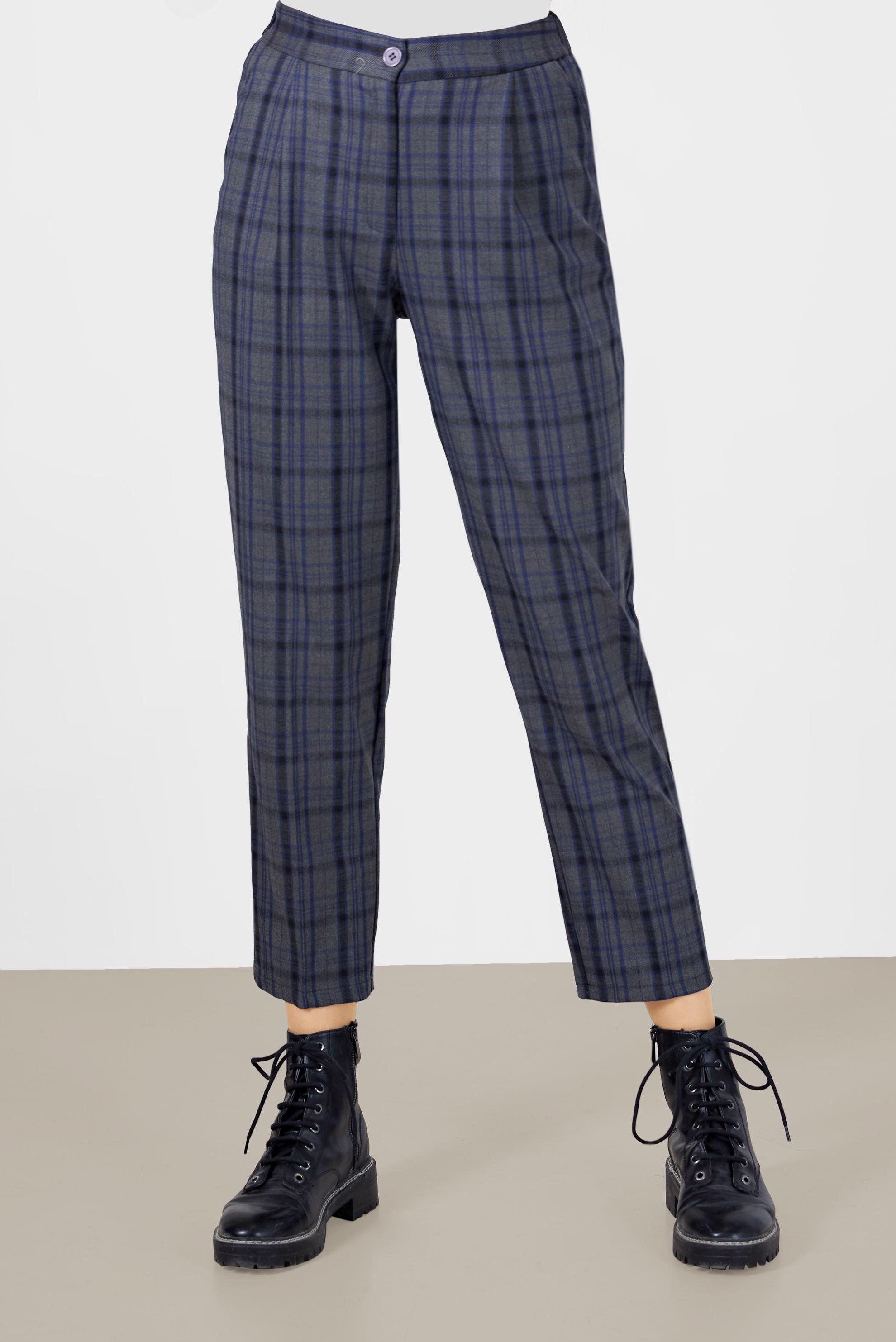 Tesettür giyim GRİ EKOSE PANTOLON 70262 