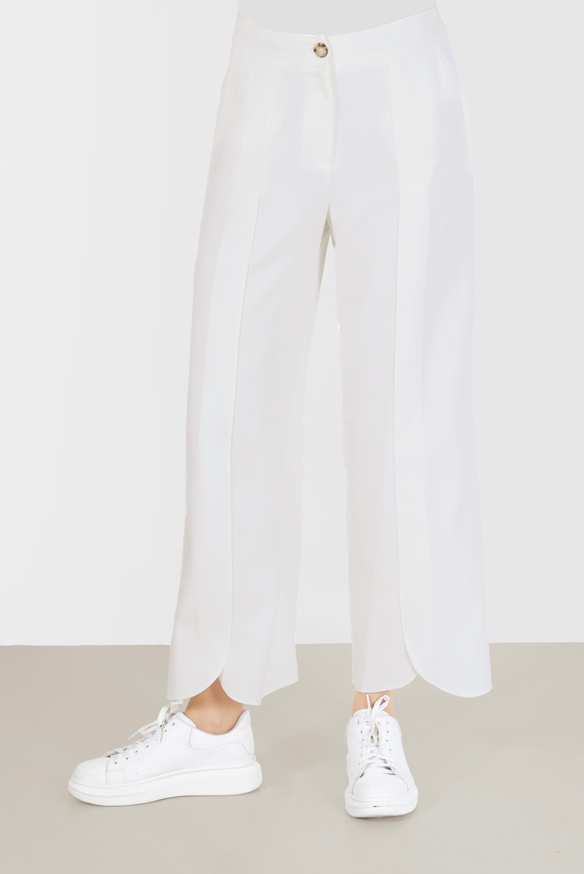 Tesettür giyim BEYAZ ASİMETRİK KESİM PAÇA DETAYLI PANTOLON 70263 