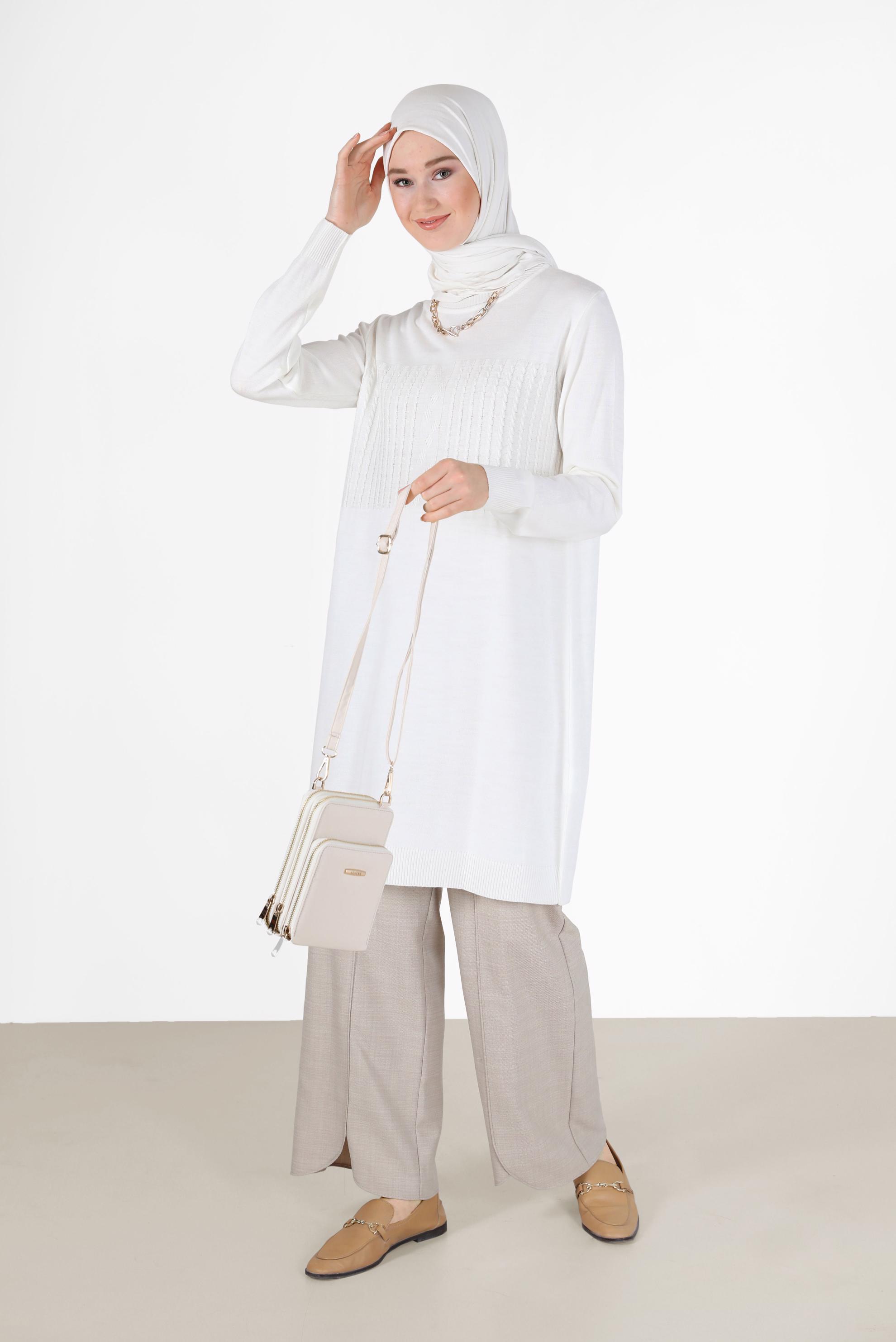 Tesettür giyim BEJ ASİMETRİK KESİM PAÇA DETAYLI PANTOLON 70263 