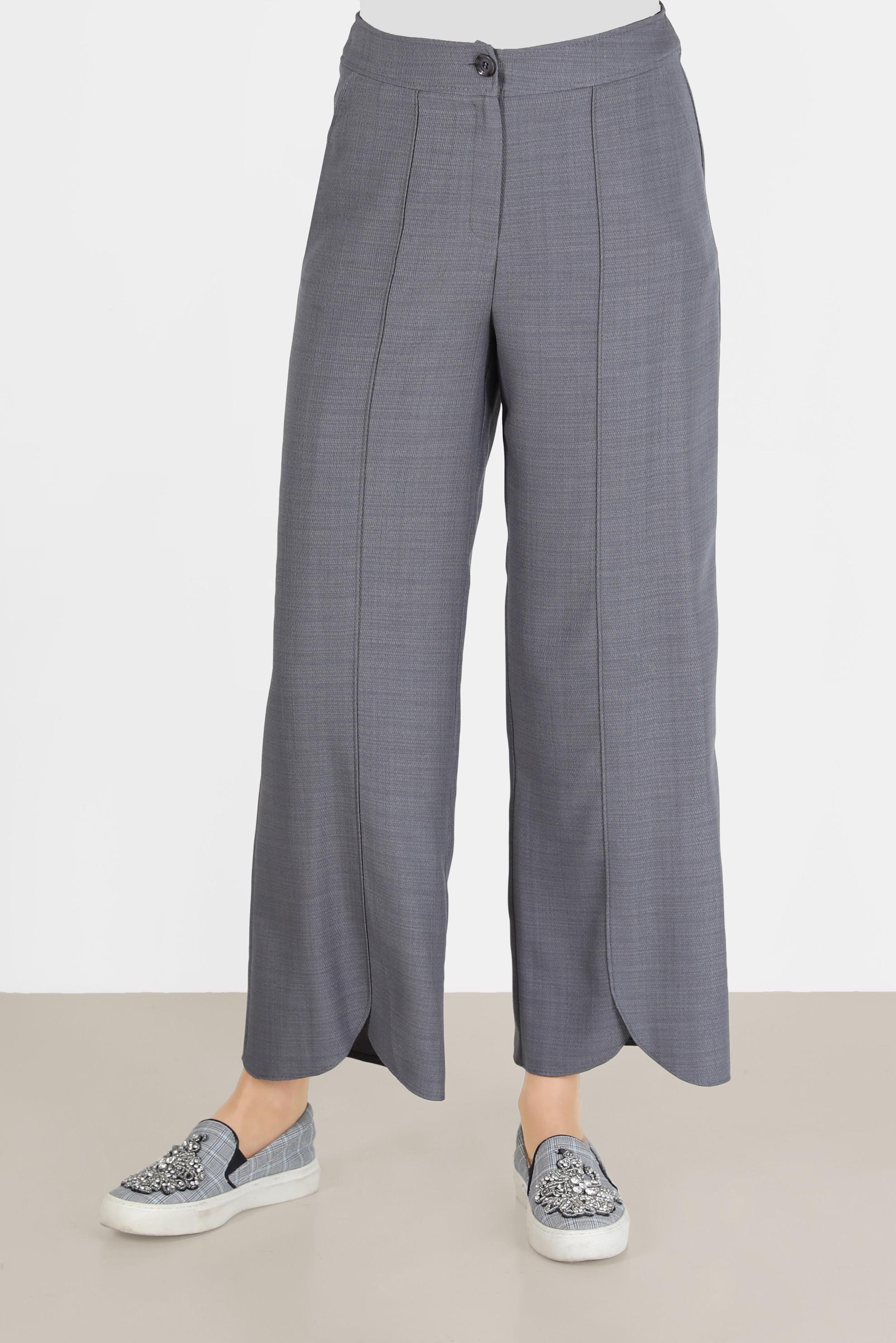 Tesettür giyim GRİ ASİMETRİK KESİM PAÇA DETAYLI PANTOLON 70263 