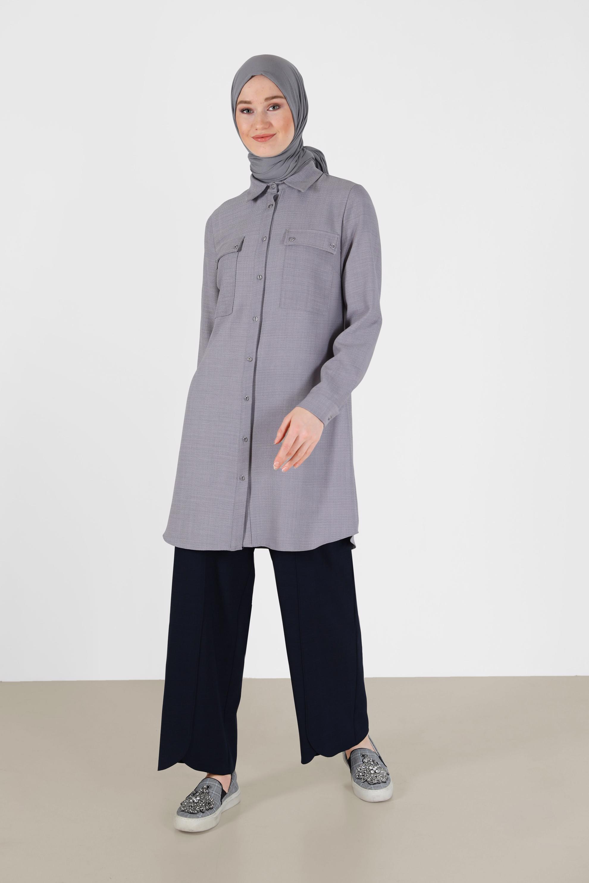 Tesettür giyim LACİVERT ASİMETRİK KESİM PAÇA DETAYLI PANTOLON 70263 