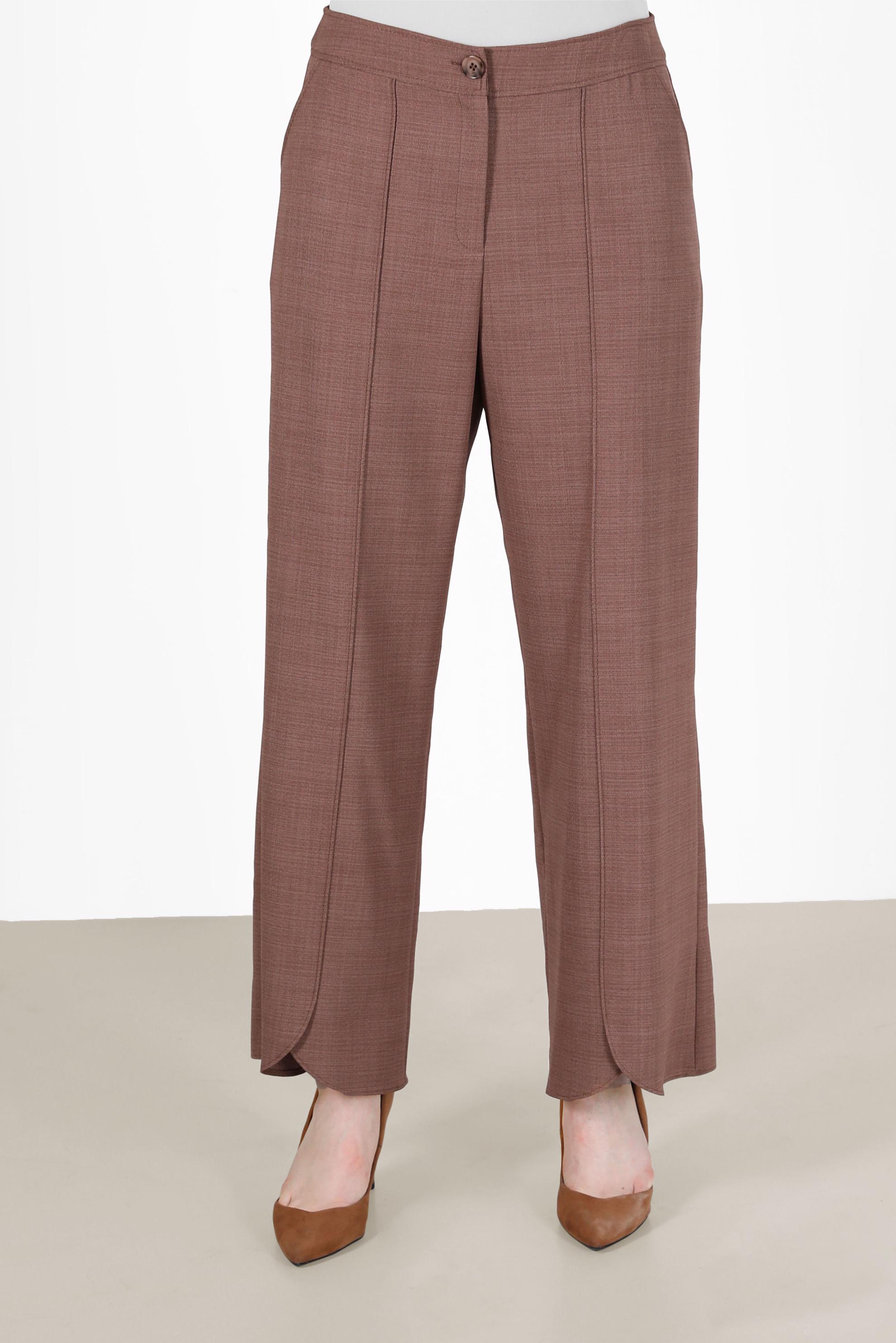 Tesettür giyim KAHVE ASİMETRİK KESİM PAÇA DETAYLI PANTOLON 70263 