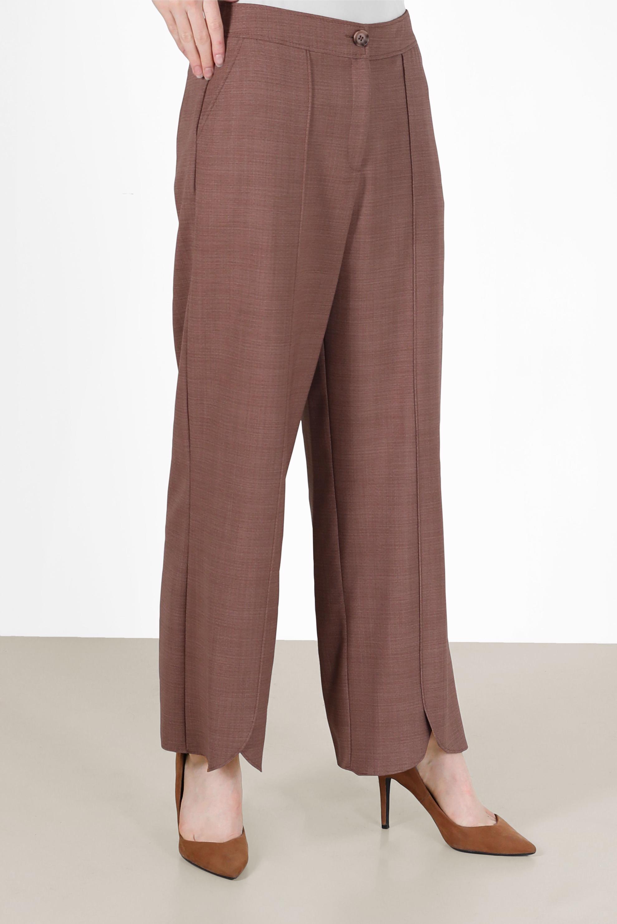 Tesettür giyim KAHVE ASİMETRİK KESİM PAÇA DETAYLI PANTOLON 70263 