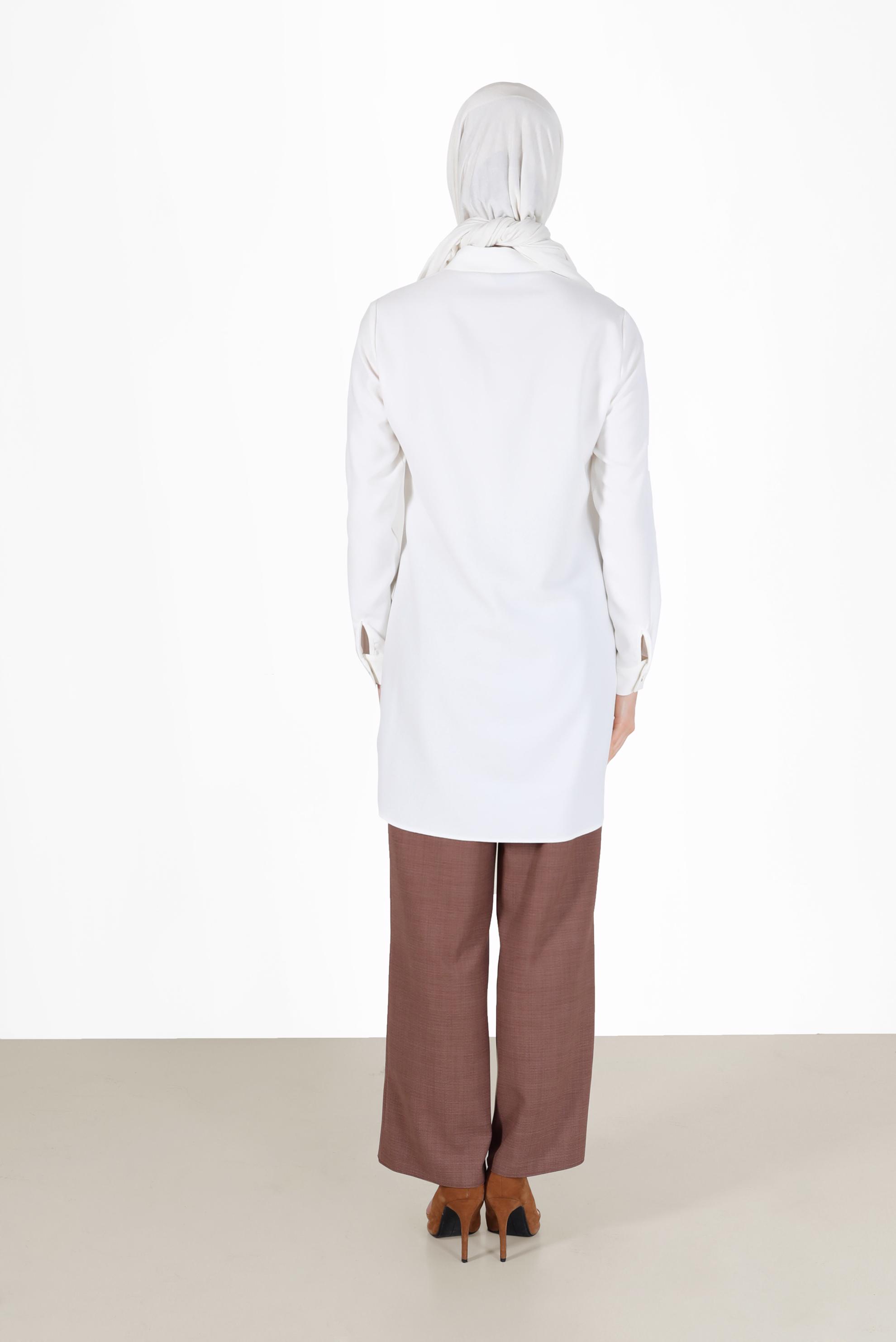 Tesettür giyim KAHVE ASİMETRİK KESİM PAÇA DETAYLI PANTOLON 70263 