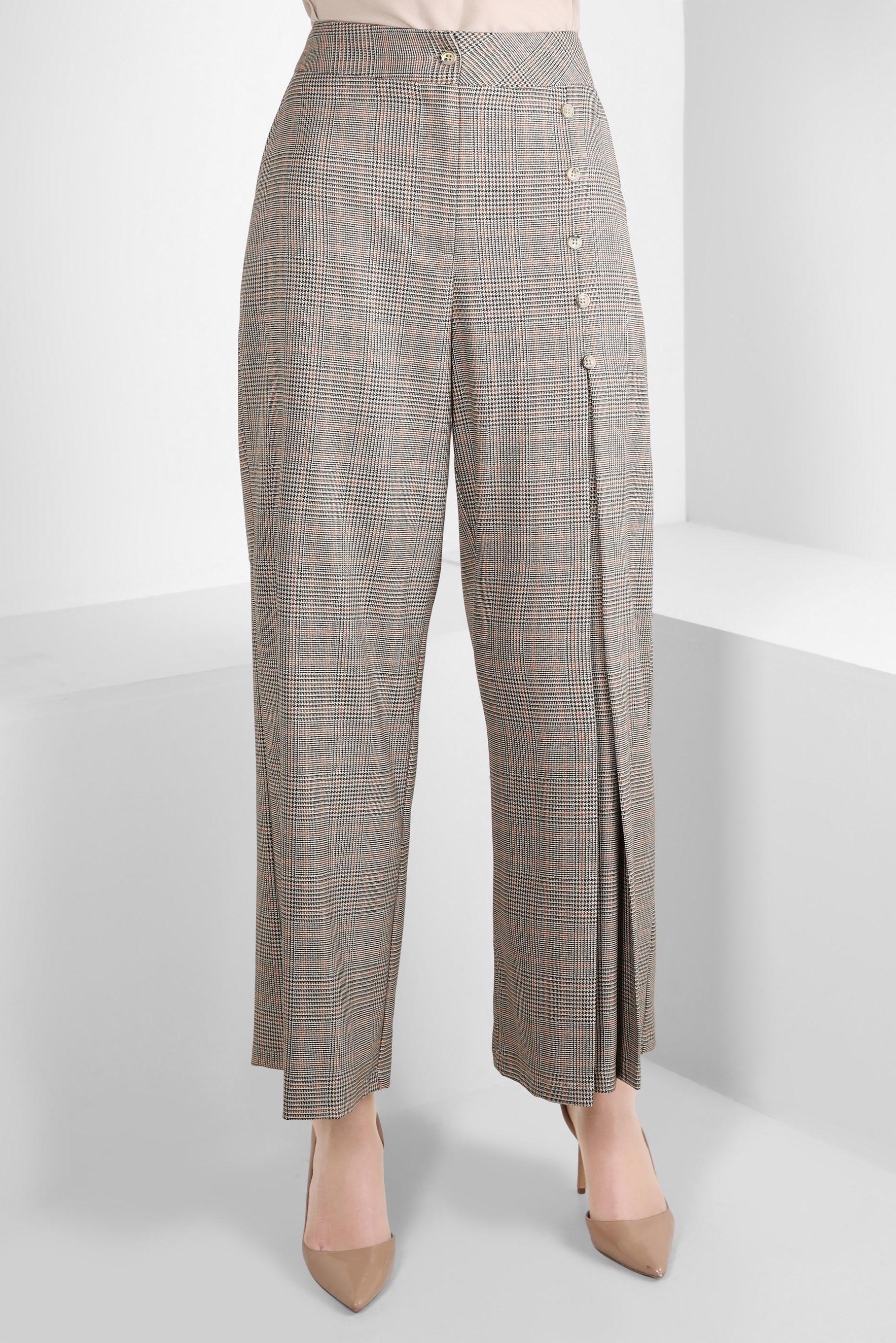 Tesettür giyim TURUNCU DÜĞME DETAYLI EKOSE PANTOLON 70264 