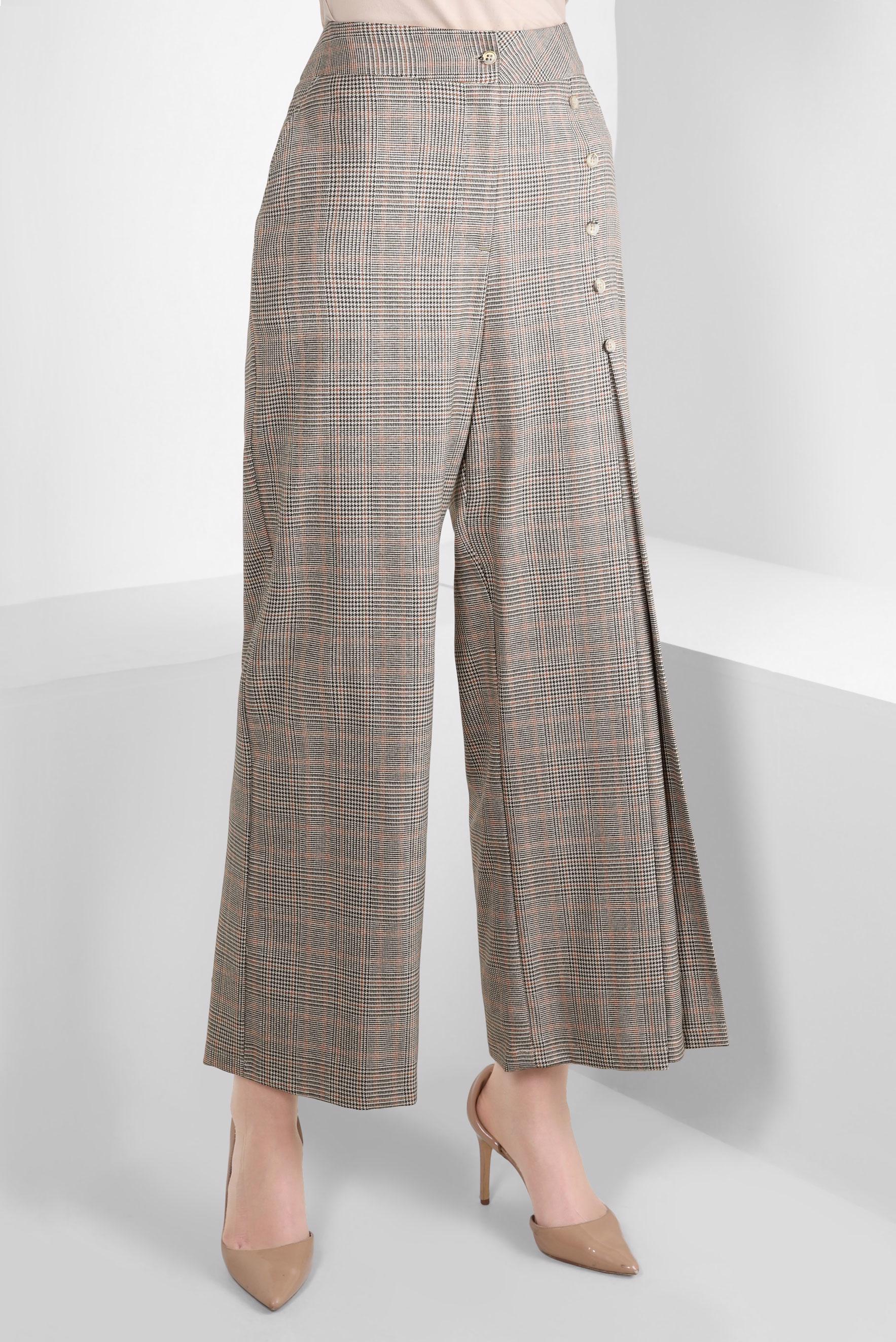 Tesettür giyim TURUNCU DÜĞME DETAYLI EKOSE PANTOLON 70264 