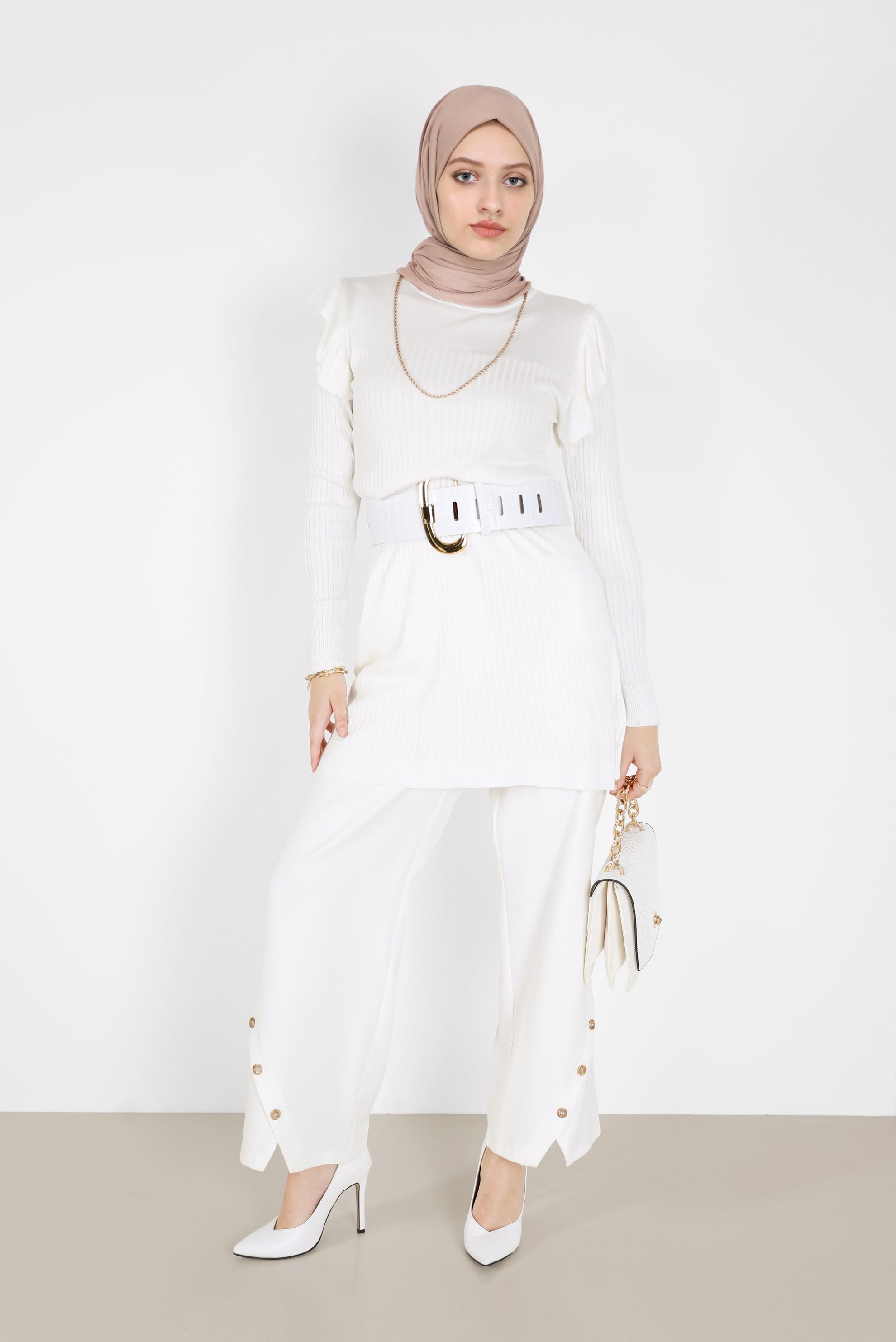 Hijab clothing WHITE BUTTON DETAIL PANTS 70265 