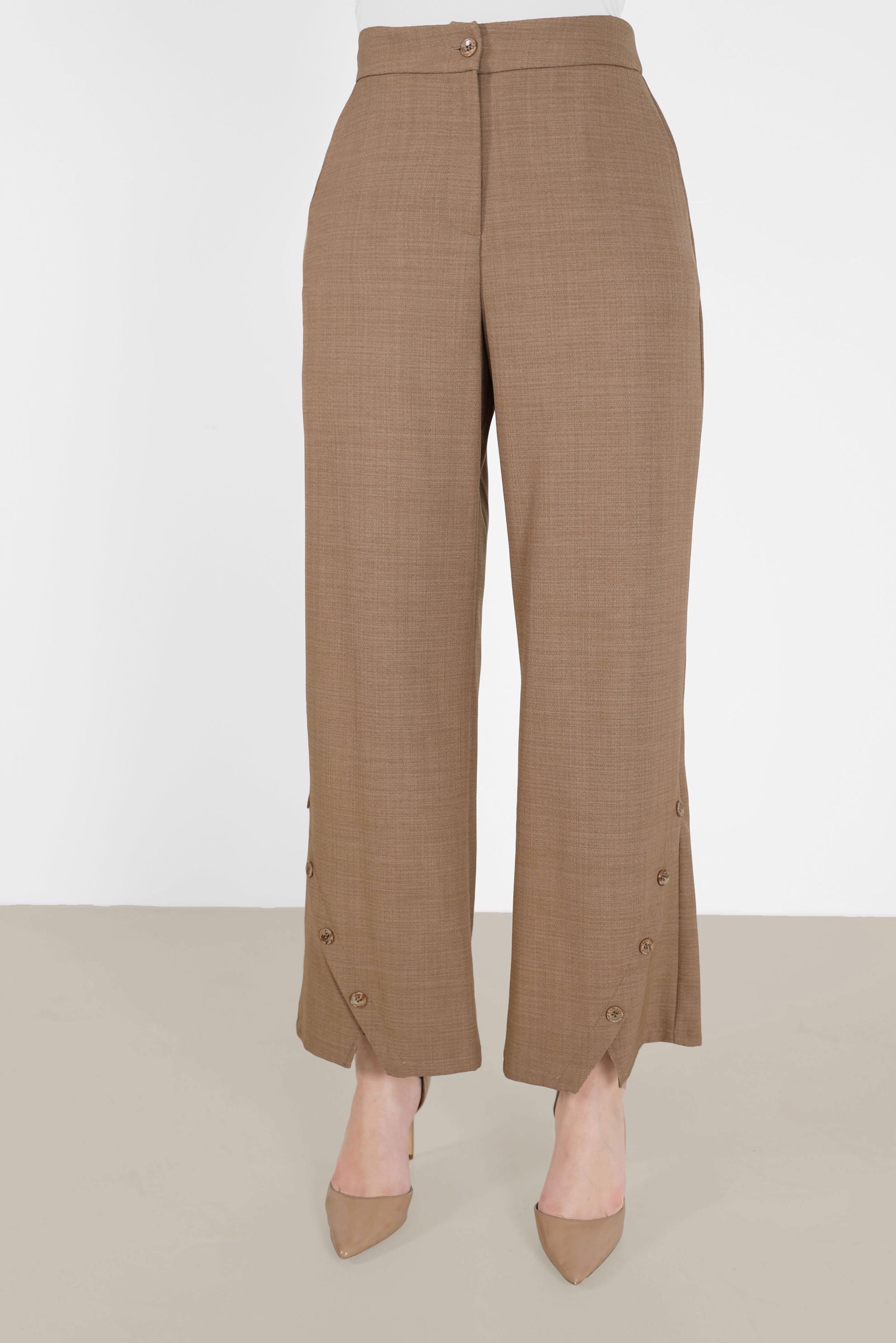 Tesettür giyim KAHVE DÜĞME DETAYLI PANTOLON 70265 