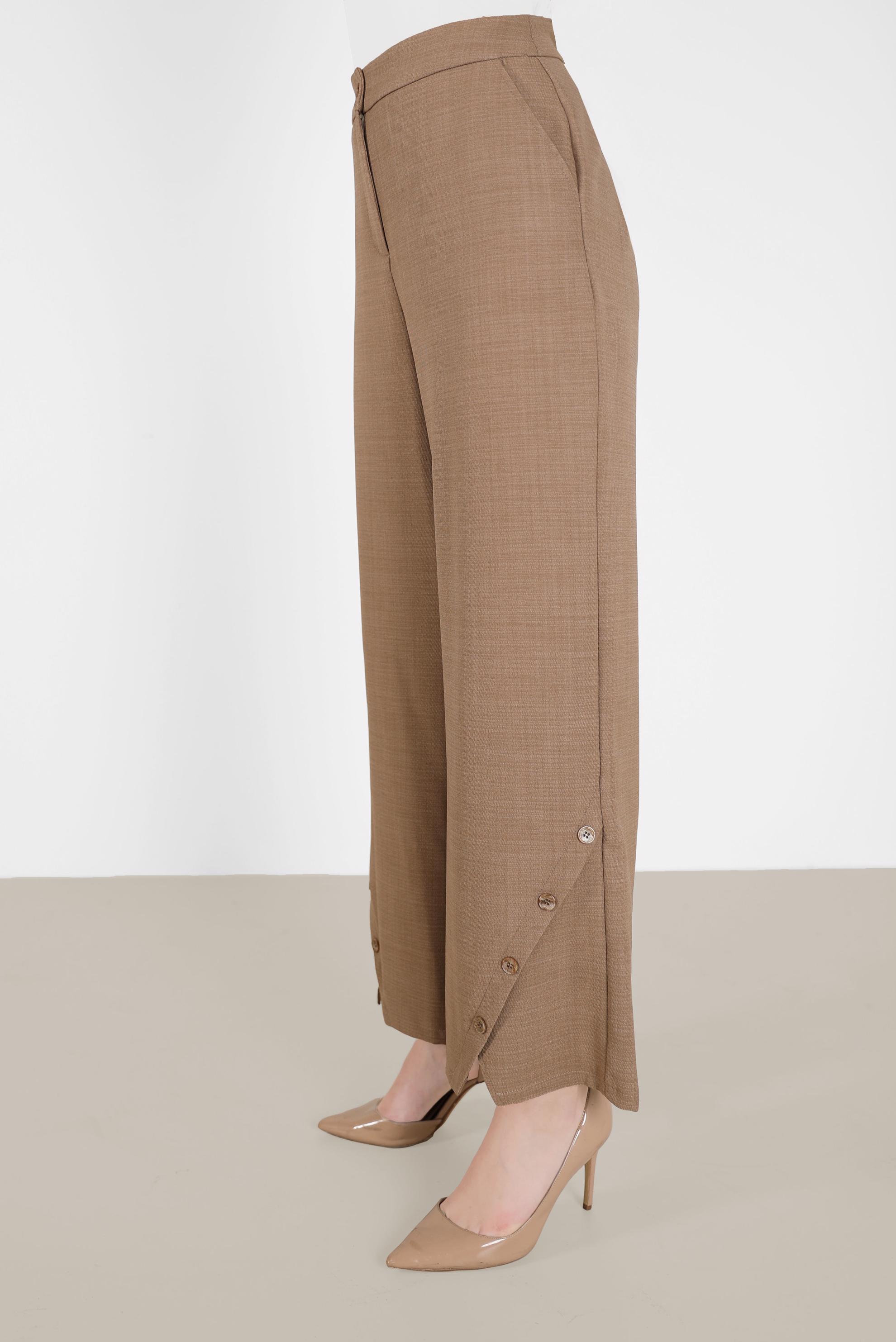 Tesettür giyim KAHVE DÜĞME DETAYLI PANTOLON 70265 