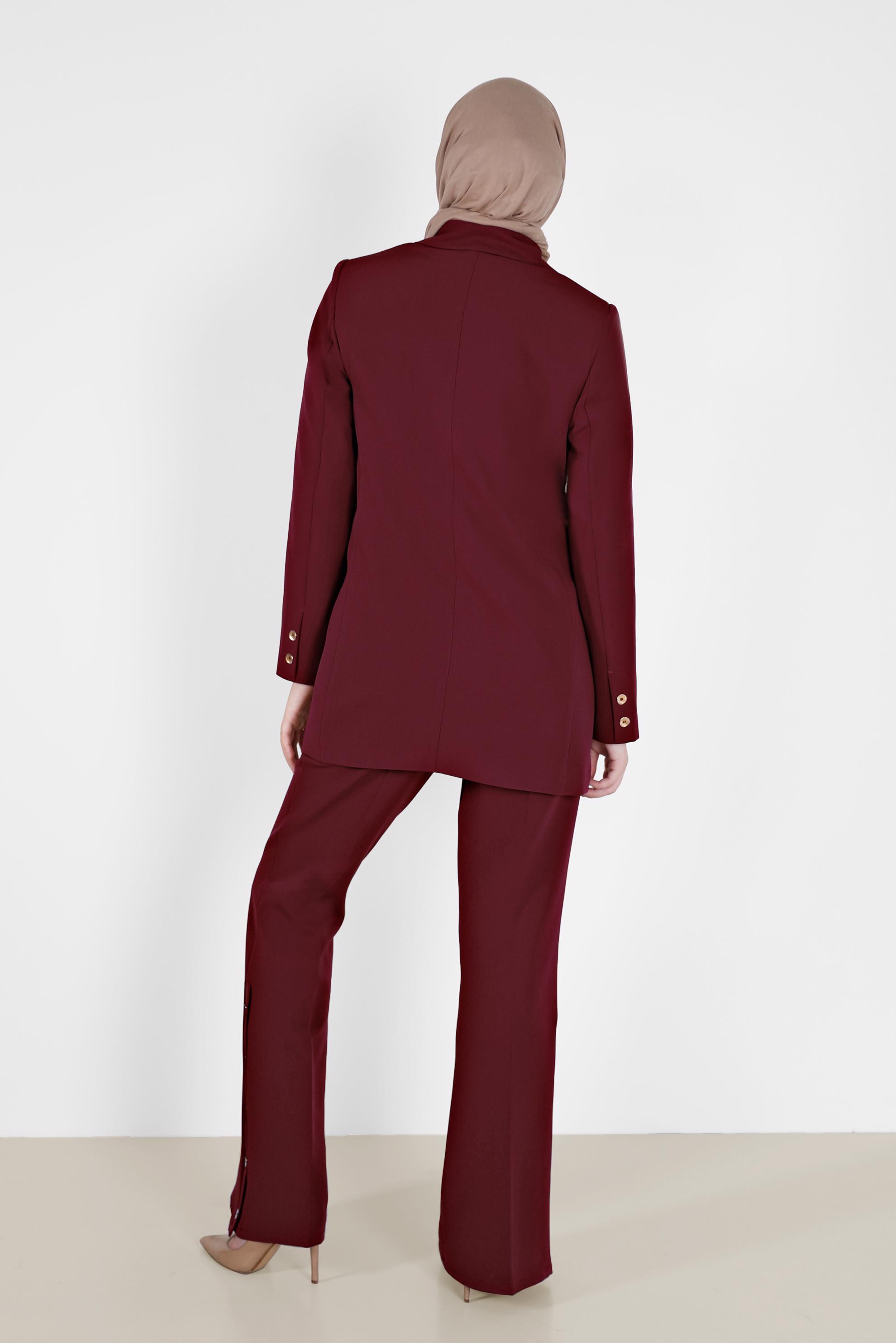 Tesettür giyim BORDO DÜĞME DETAYLI PANTOLON 70266 