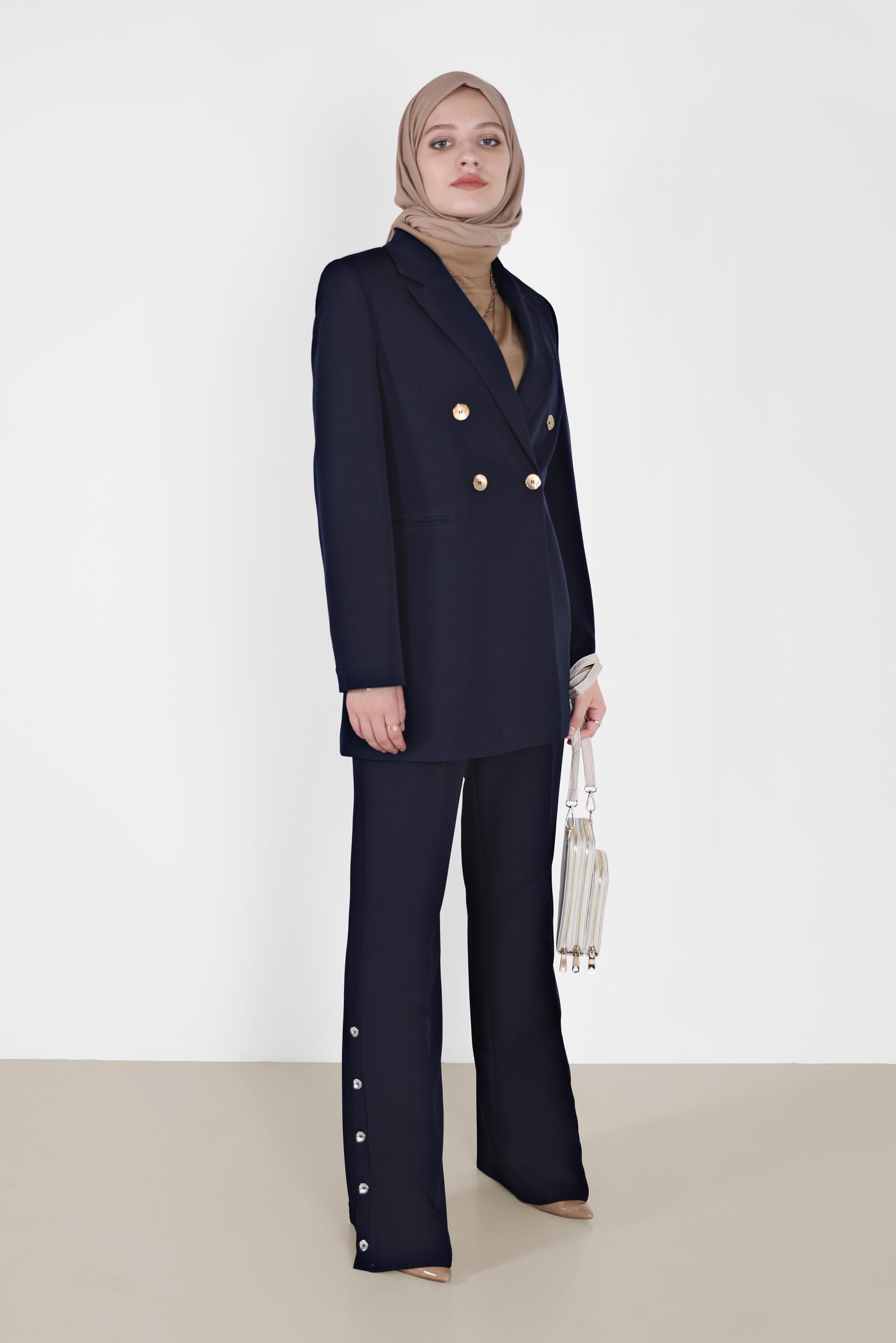 Tesettür giyim LACİVERT DÜĞME DETAYLI PANTOLON 70266 