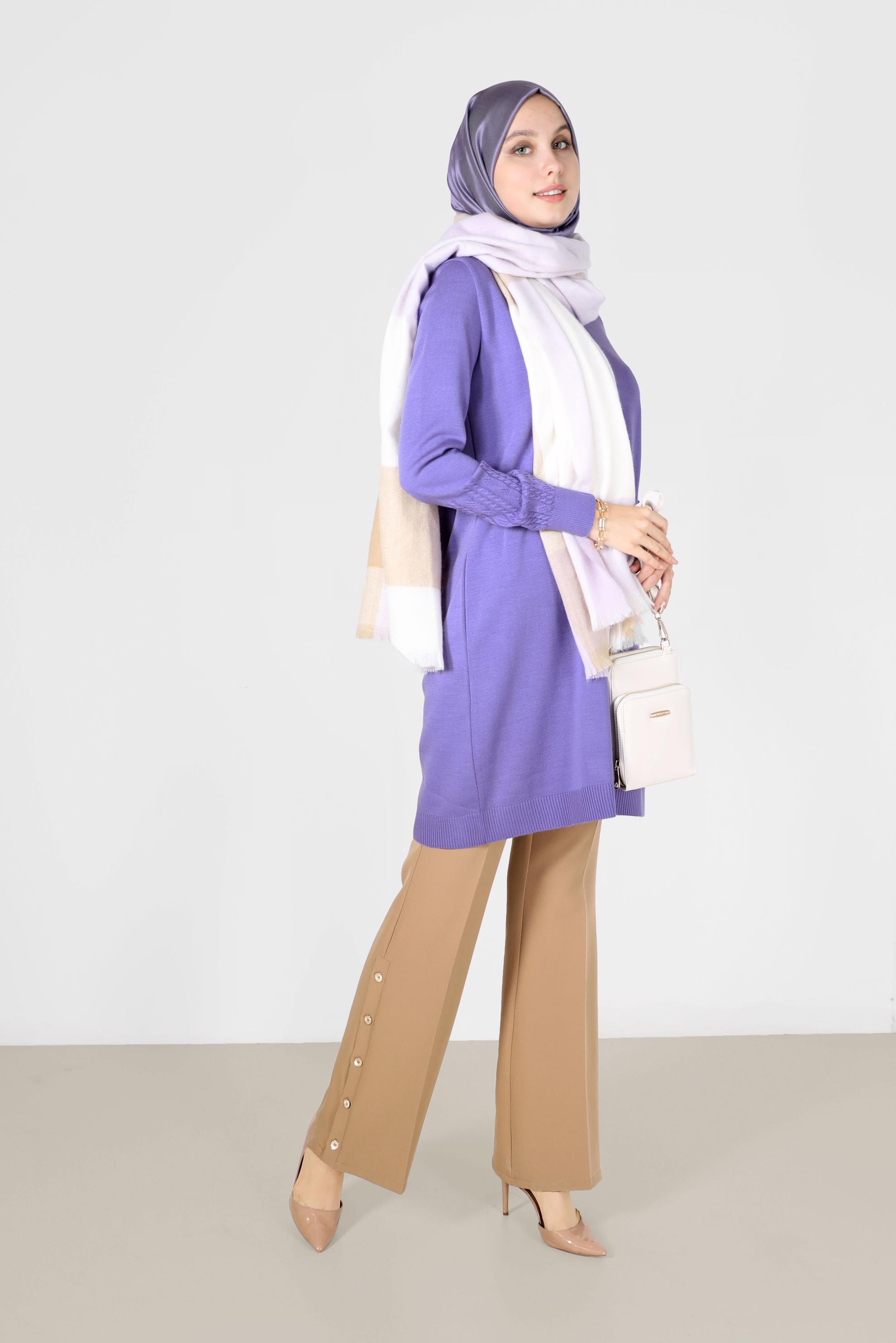 Tesettür giyim KAHVE DÜĞME DETAYLI PANTOLON 70266 