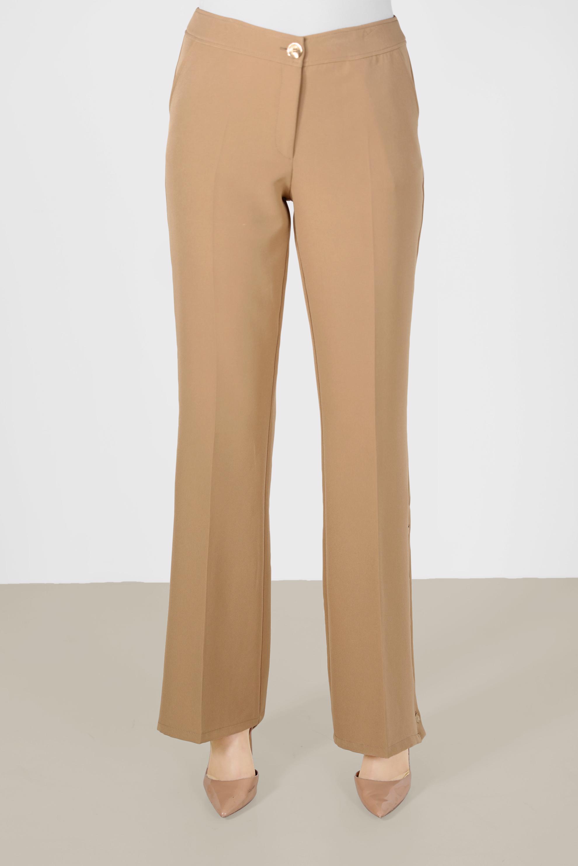 Tesettür giyim KAHVE DÜĞME DETAYLI PANTOLON 70266 