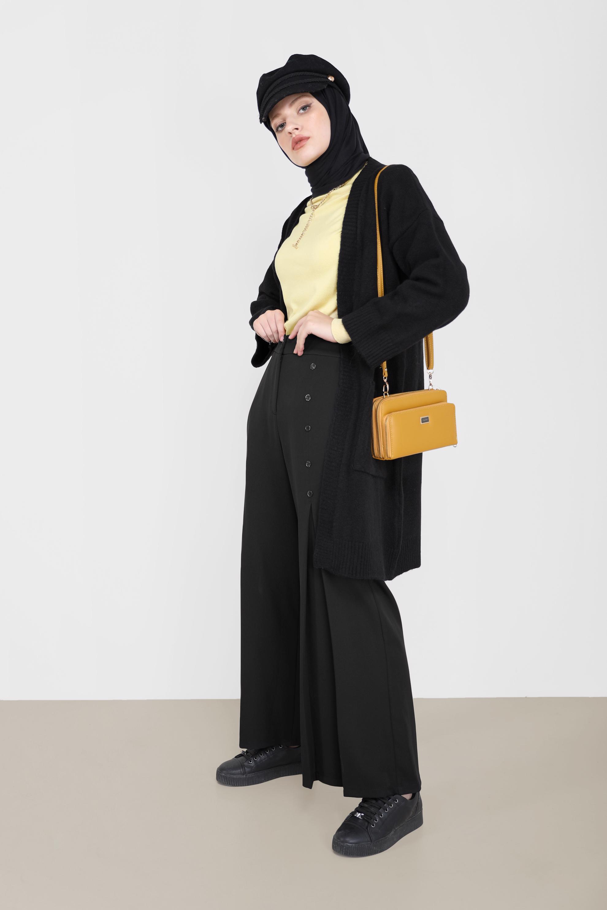 Vêtements hijab NOIR PANTALON PALAZZO À BOUTONS 70267