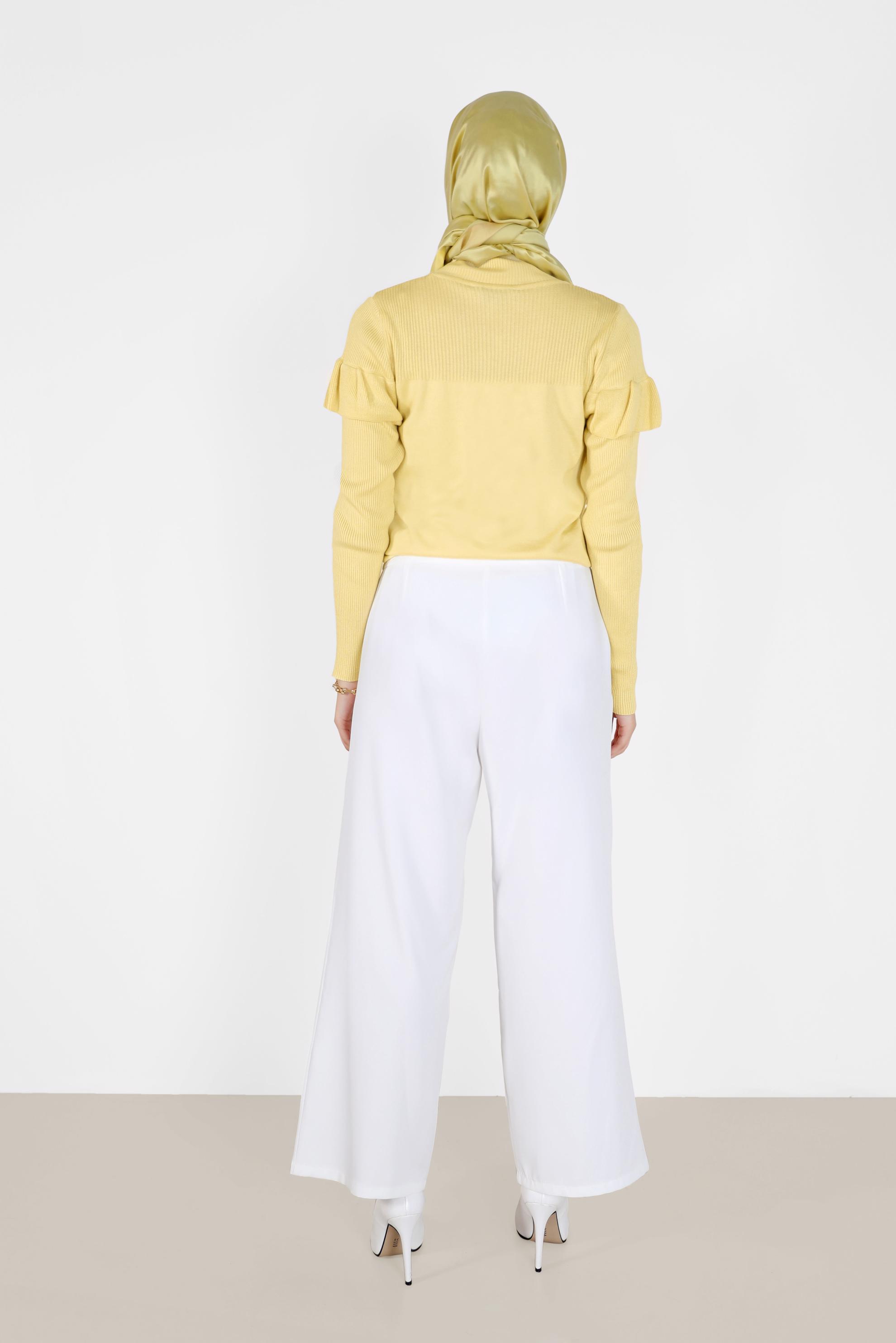 Tesettür giyim BEYAZ DÜĞME DETAYLI GENİŞ KESİM PANTOLON 70267 