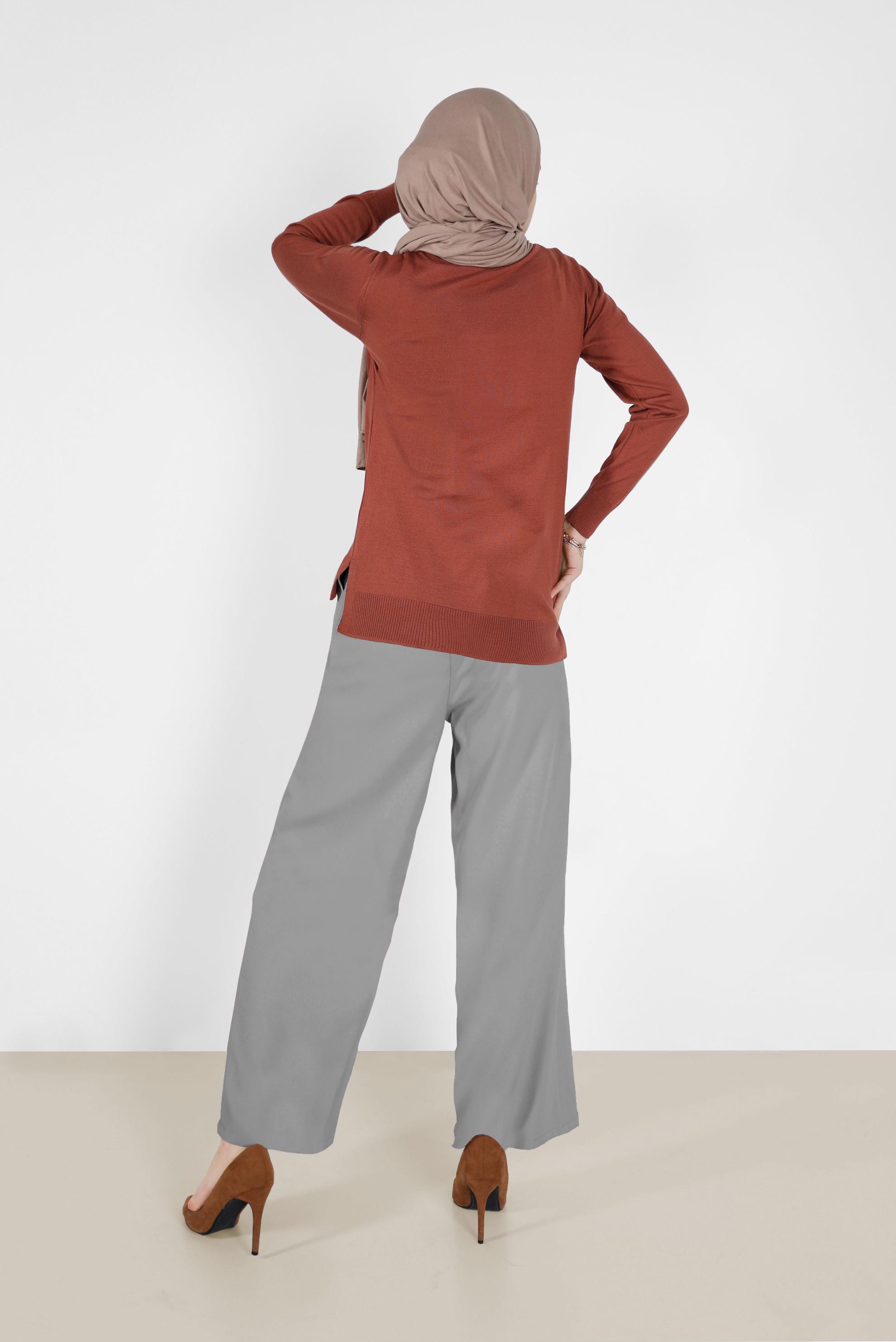 Tesettür giyim GRİ DÜĞME DETAYLI GENİŞ KESİM PANTOLON 70267 