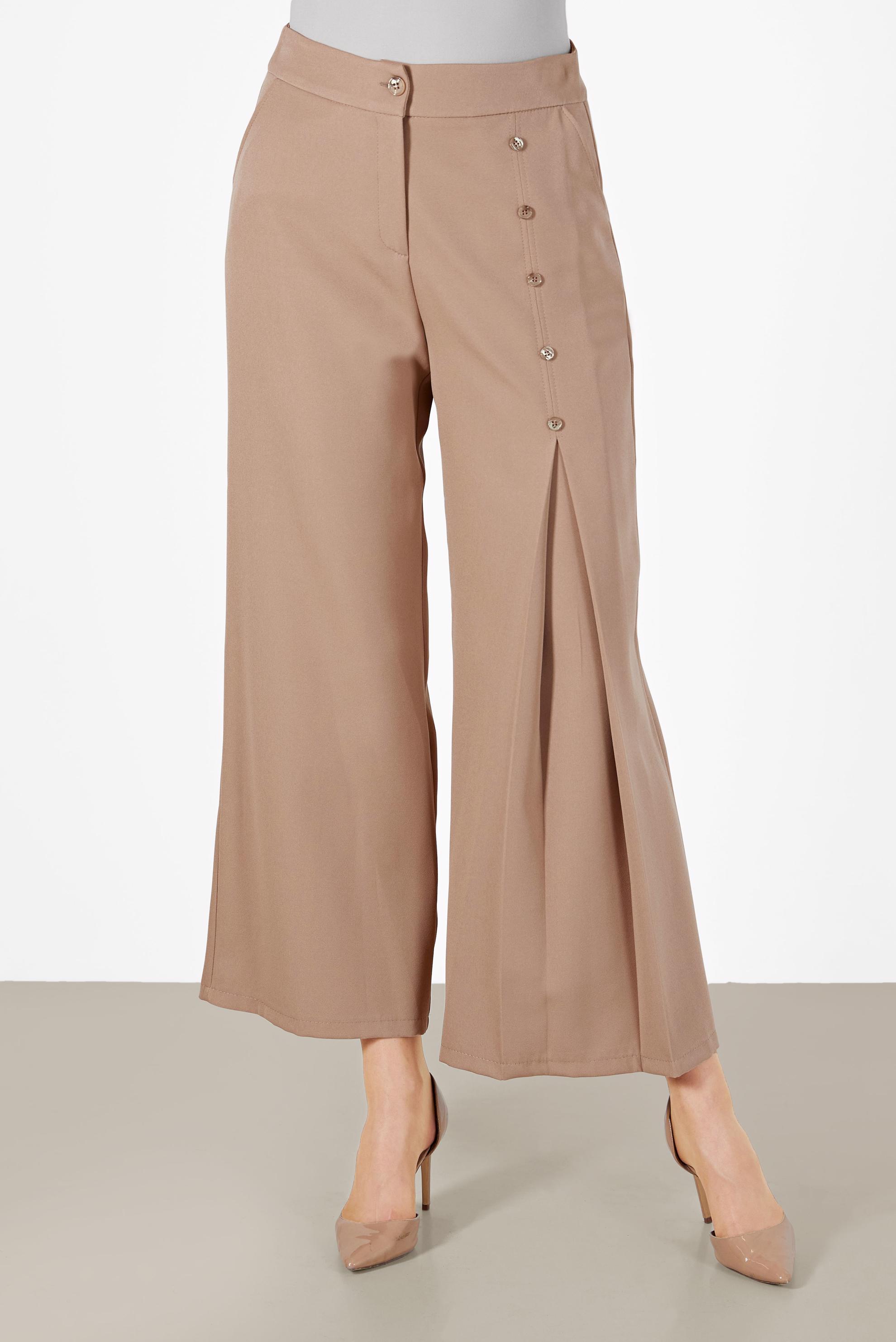 Tesettür giyim KAHVE DÜĞME DETAYLI GENİŞ KESİM PANTOLON 70267 