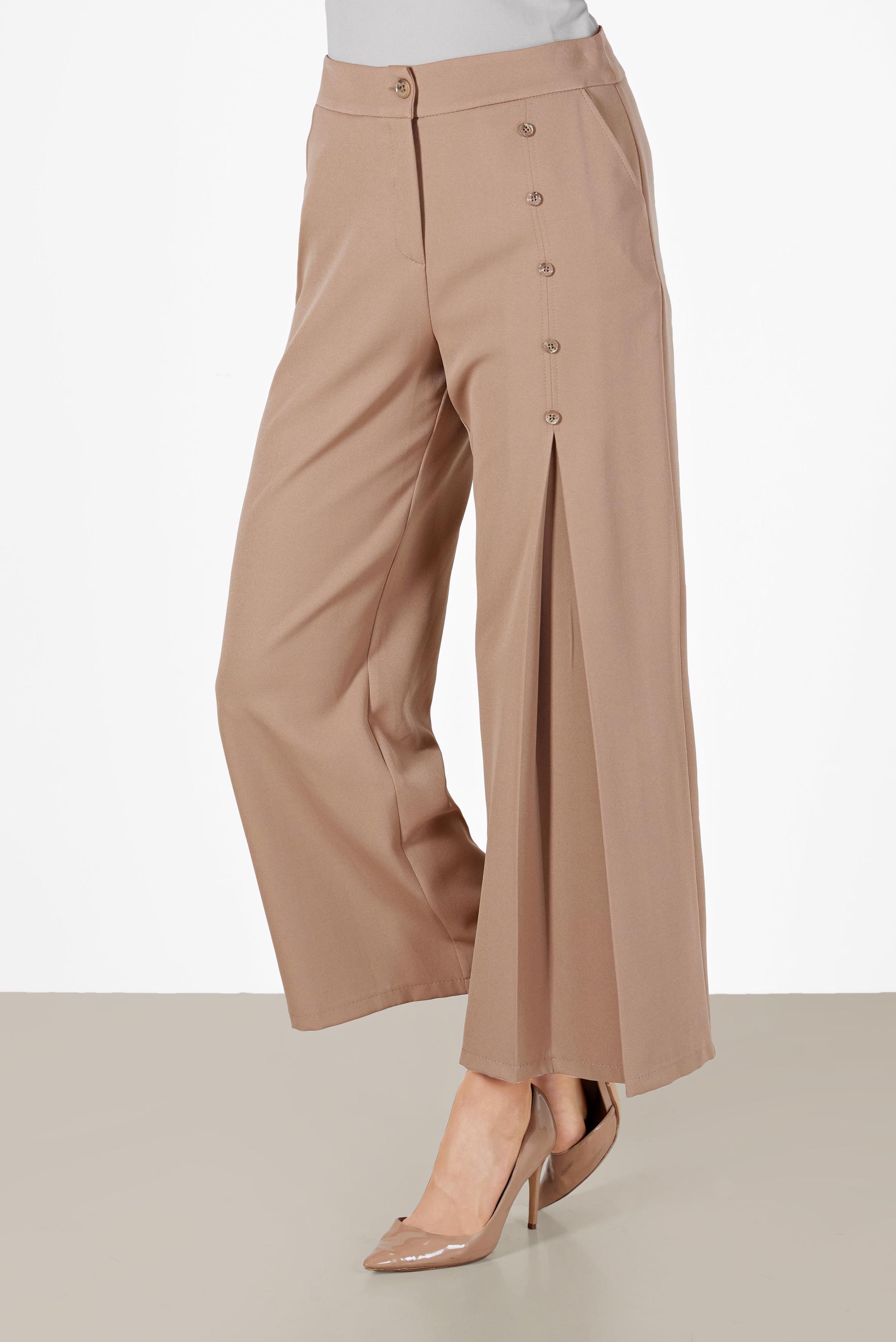 Tesettür giyim KAHVE DÜĞME DETAYLI GENİŞ KESİM PANTOLON 70267 