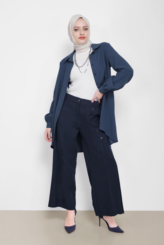 Hijab clothing  BUTTON DETAIL PALAZZO PANTS 70267  - ALVİNA