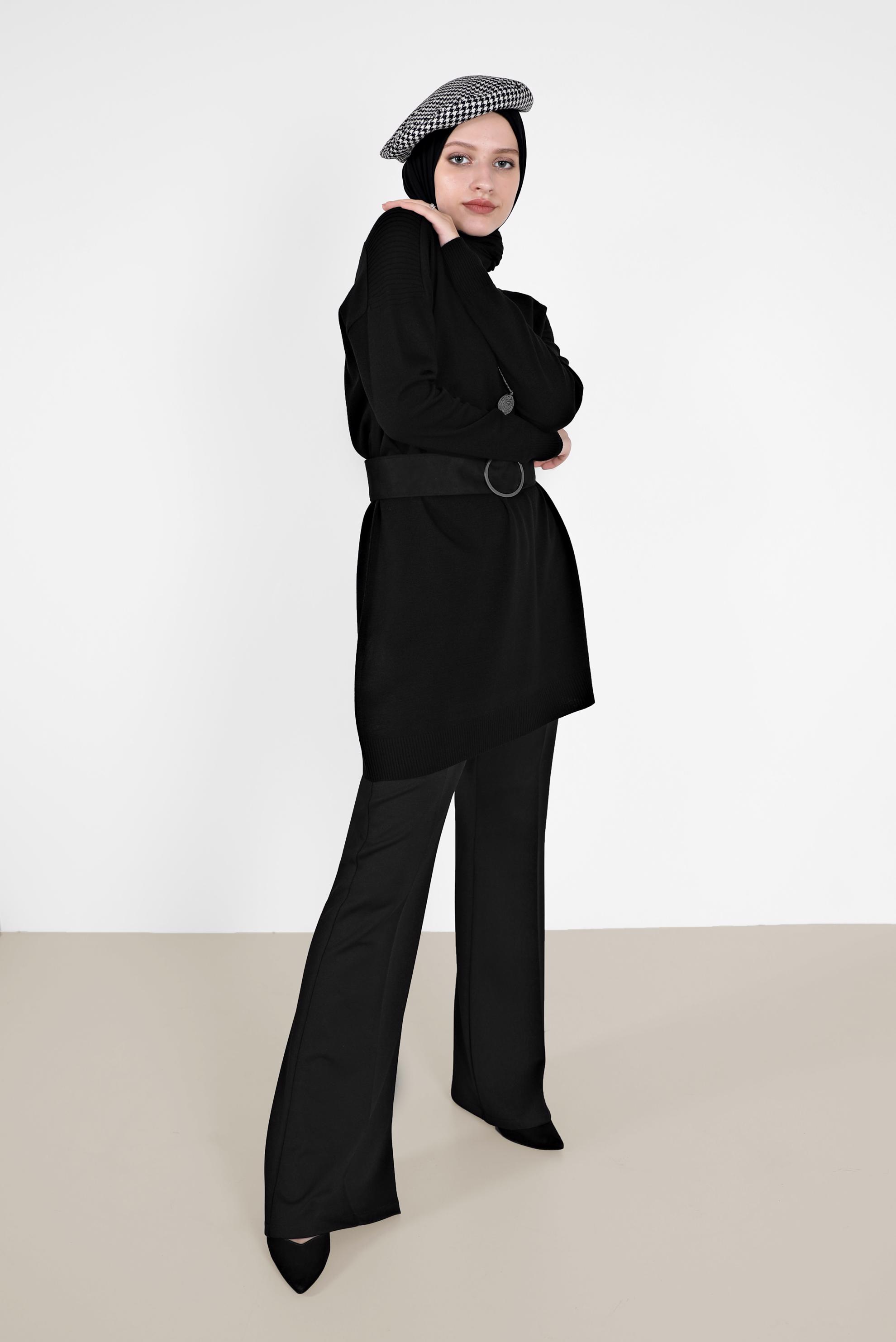 Tesettür giyim SİYAH İSPANYOL PAÇA PANTOLON 70268 
