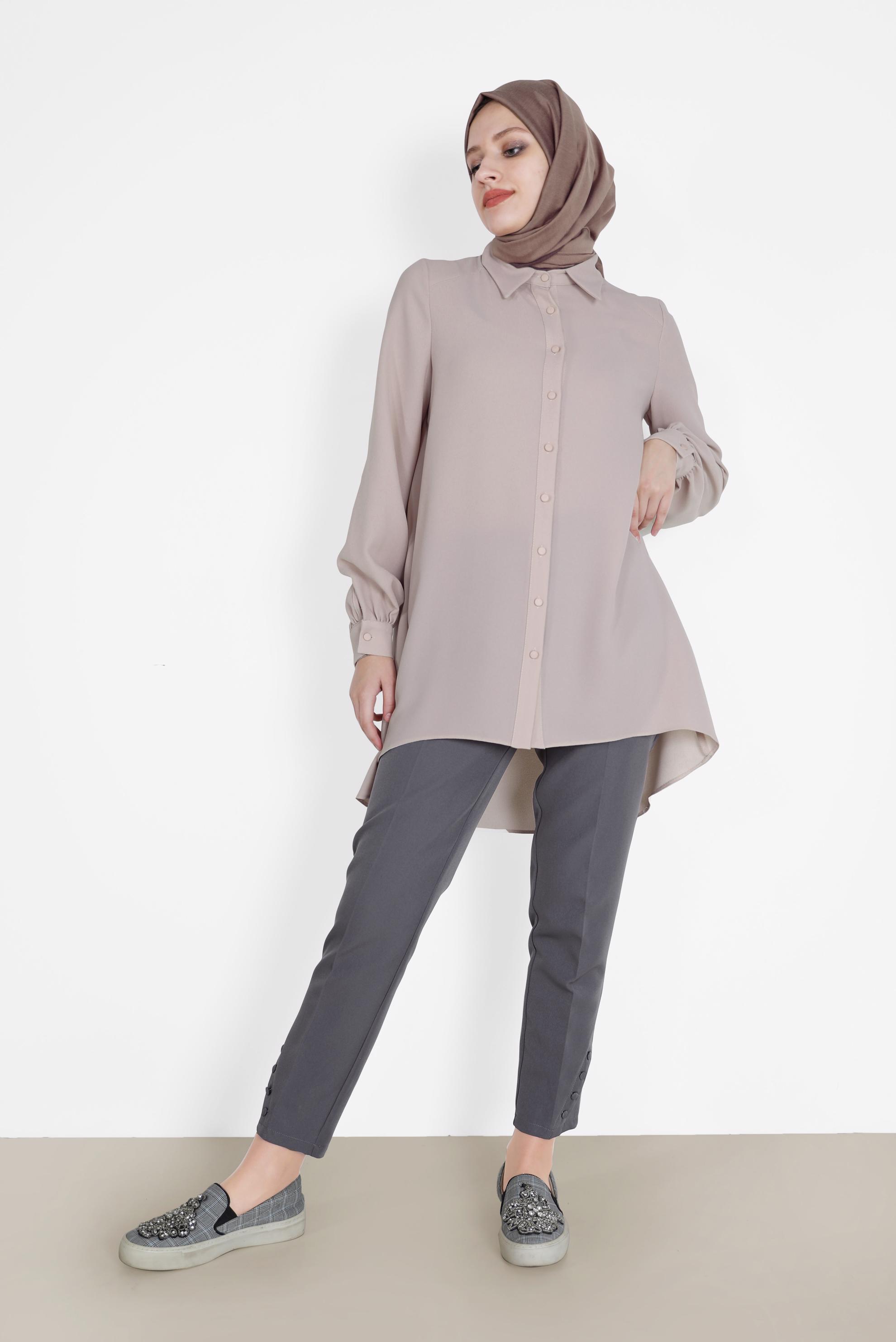 Tesettür giyim GRİ DÜĞME DETAYLI PANTOLON 70269 