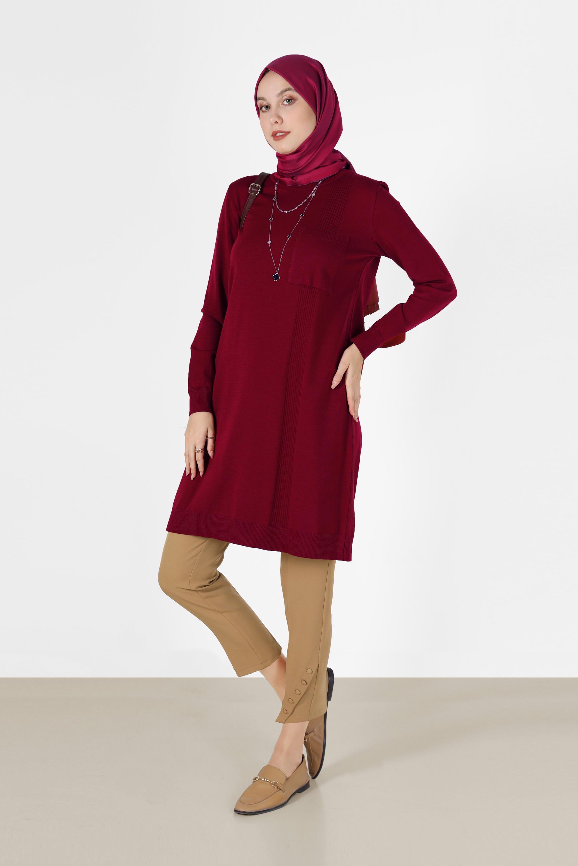 Tesettür giyim KAHVE DÜĞME DETAYLI PANTOLON 70269 