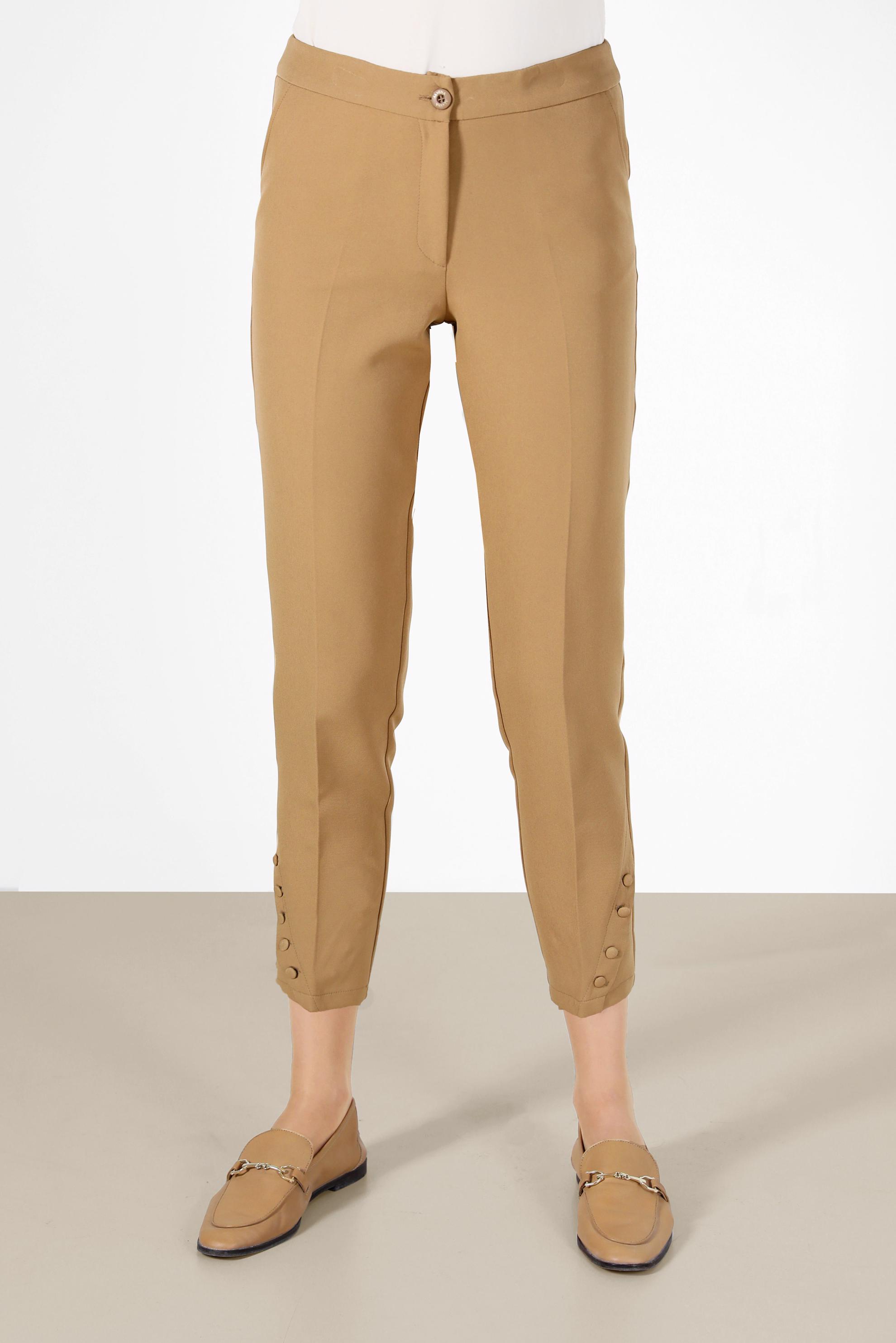 Tesettür giyim KAHVE DÜĞME DETAYLI PANTOLON 70269 