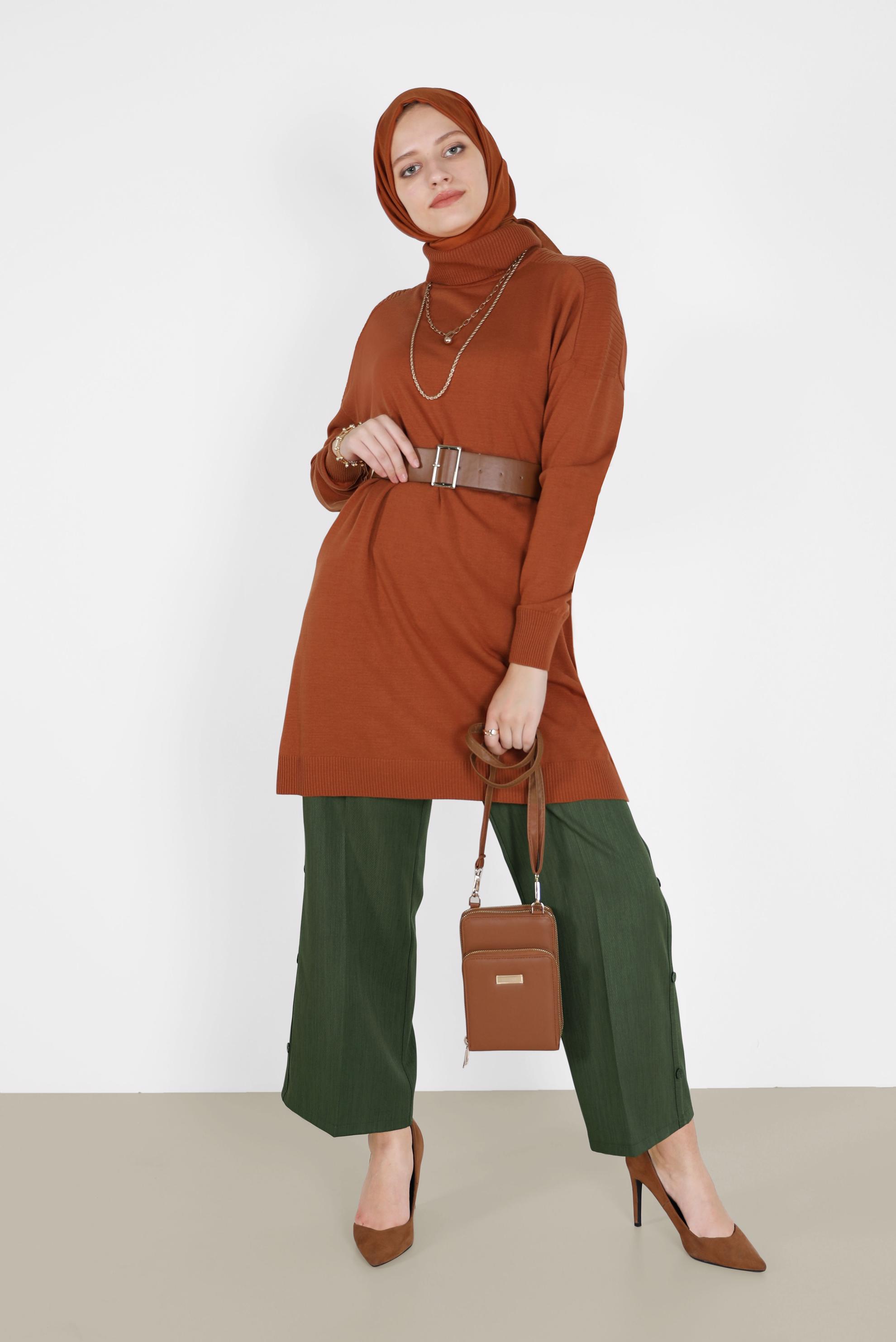 Tesettür giyim HAKİ YANDAN DÜĞMELİ PANTOLON 70270 