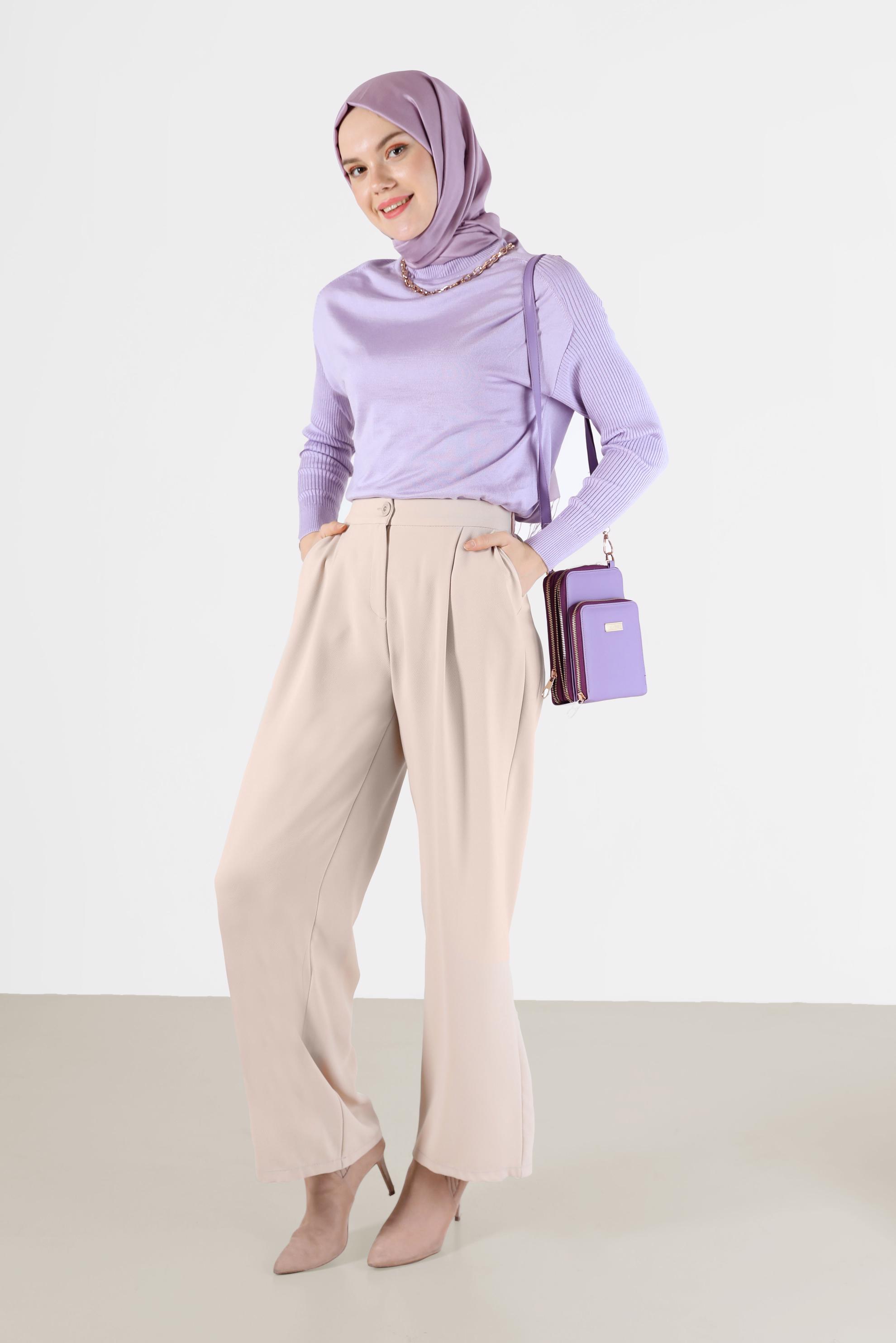 Tesettür giyim BEJ GENİŞ KESİM PANTOLON 70272 