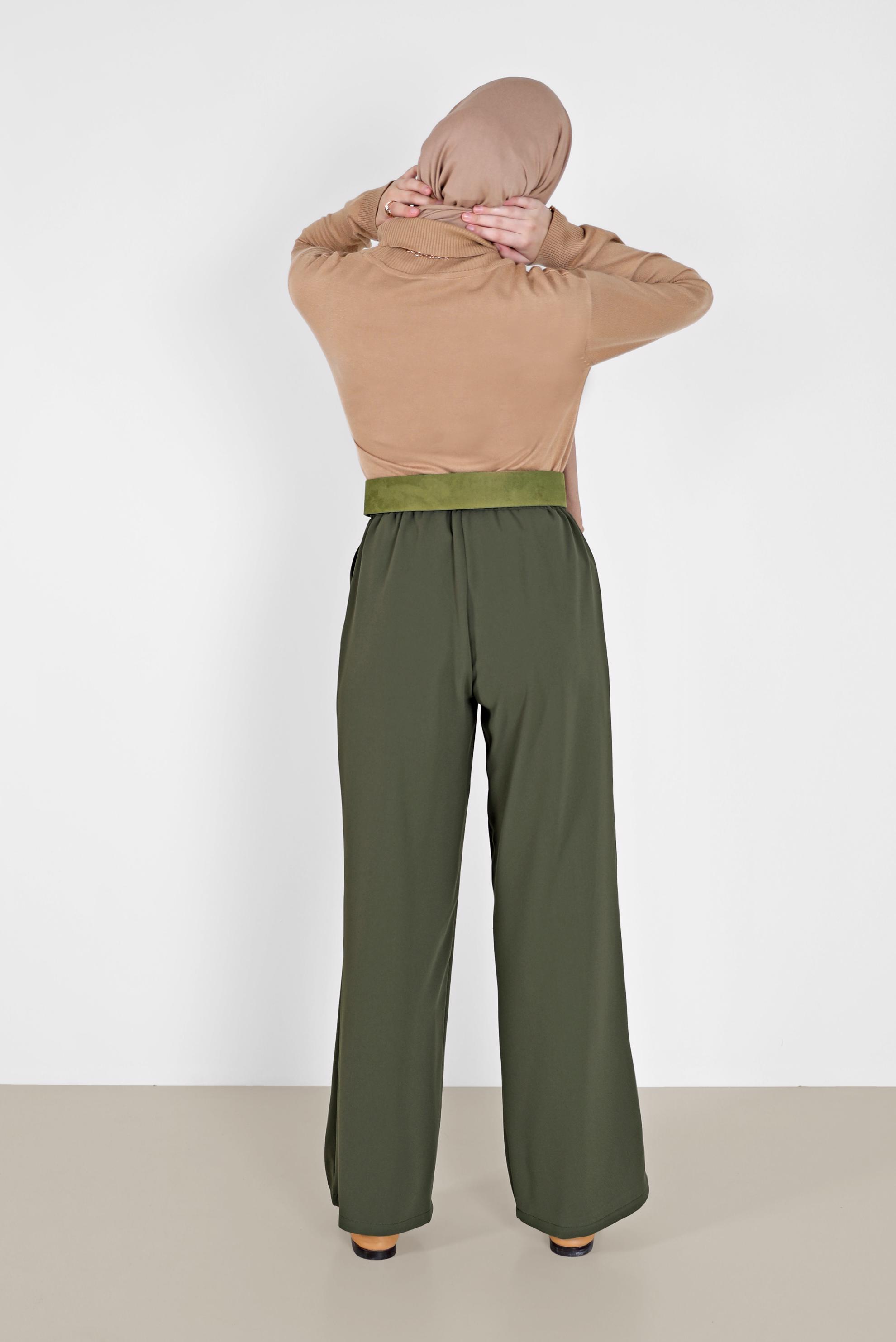 Tesettür giyim HAKİ GENİŞ KESİM PANTOLON 70272 