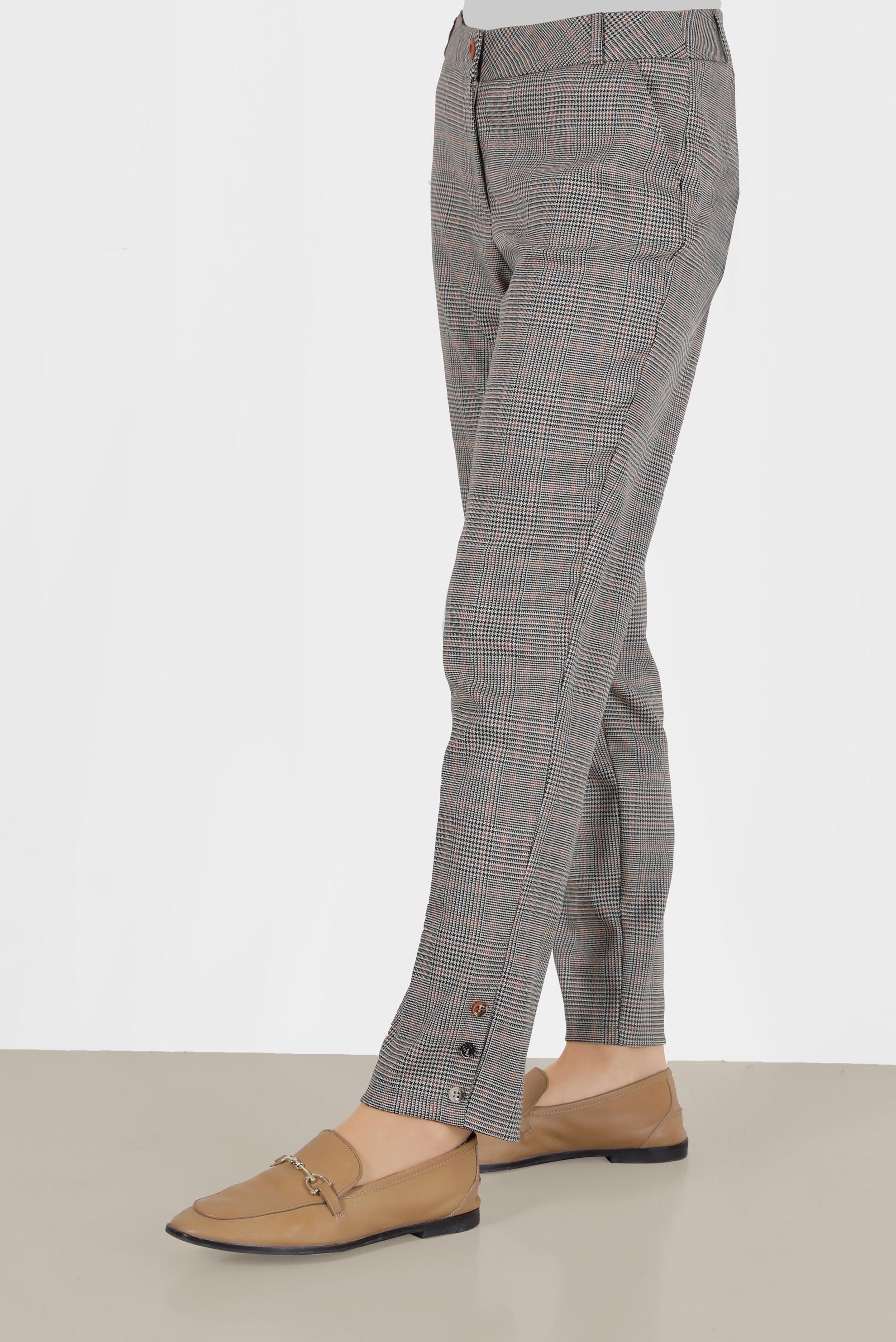 Tesettür giyim SARI DÜĞME DETAYLI EKOSE PANTOLON 70273-1 